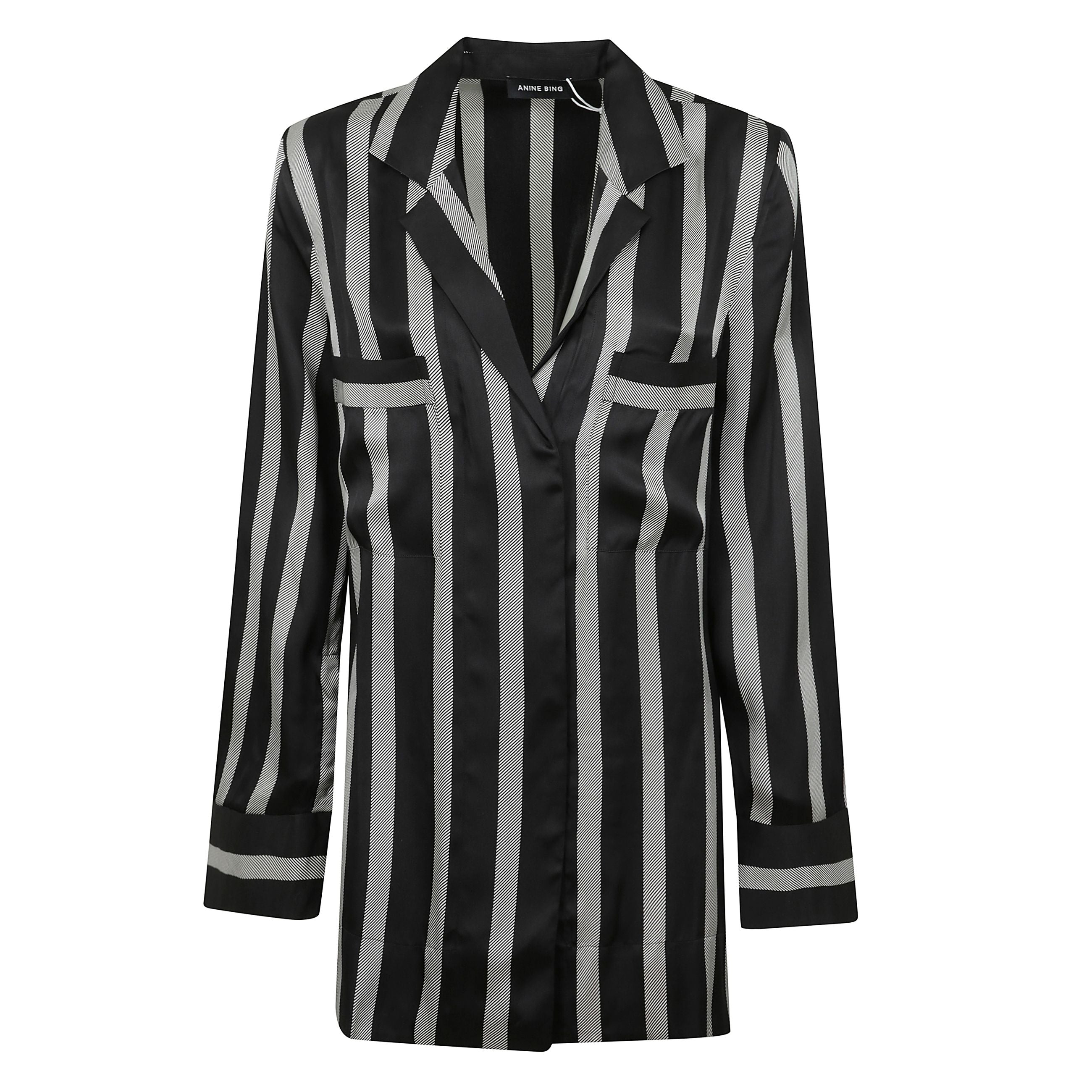 Blusa lynette in seta, stampa a righe verticali e colletto con revers