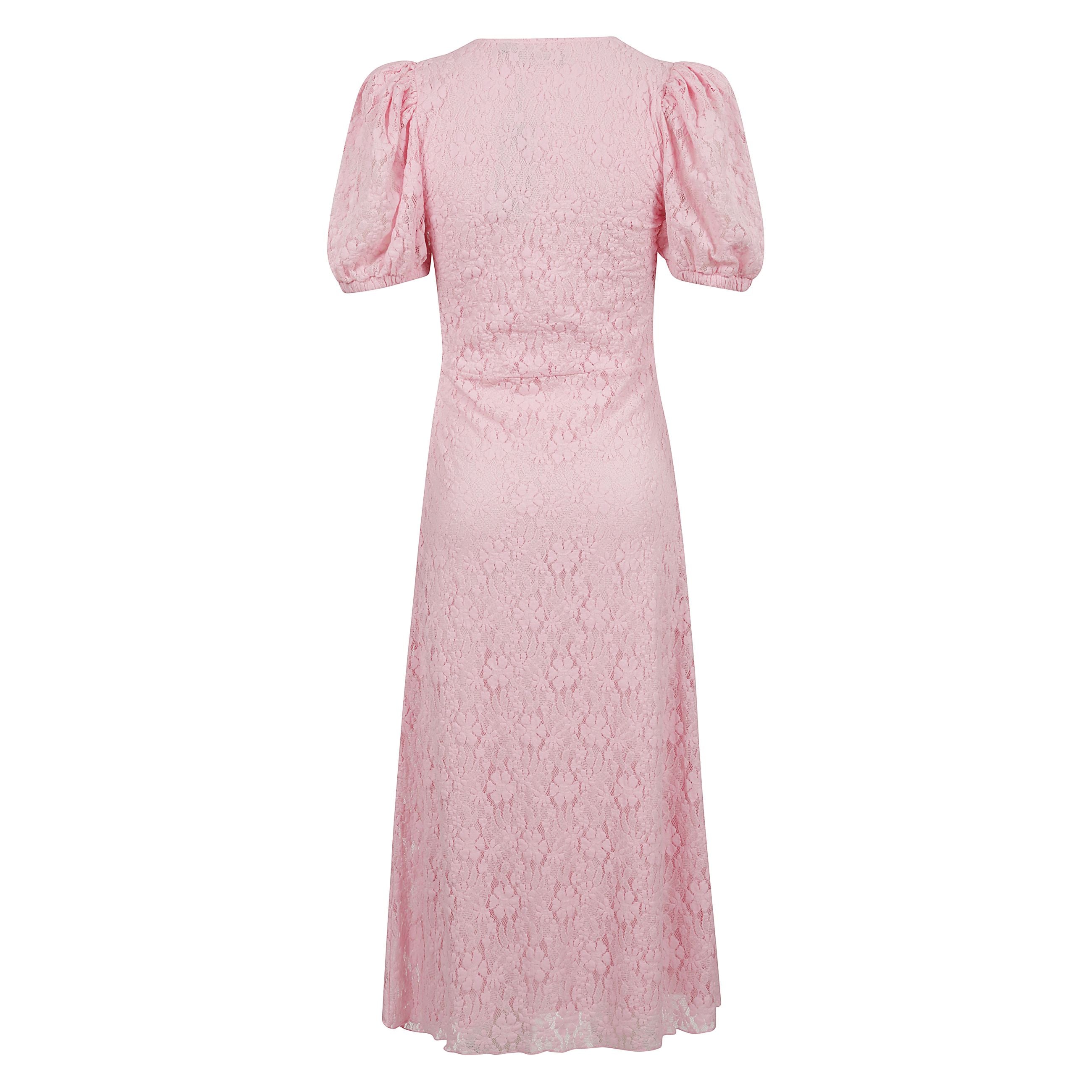 Abito rosa bubblegum midi con maniche ampie a palloncino e chiusura laterale con zip nascosta