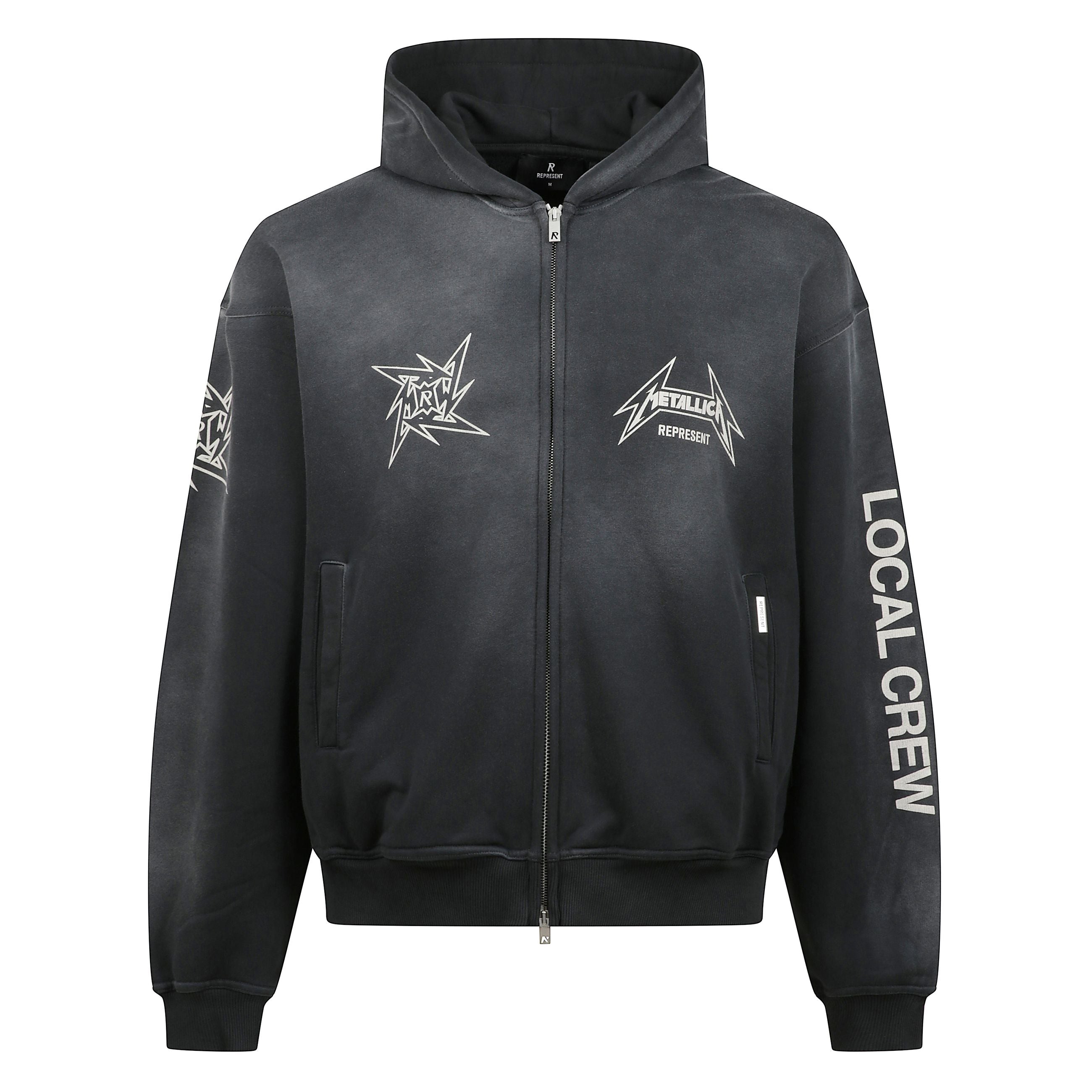 Felpa con cappuccio represent x metallica 40 year anniversary con chiusura frontale con zip a doppio cursore, orlo e polsini a coste, due tasche a filetto laterali e placca con logo
