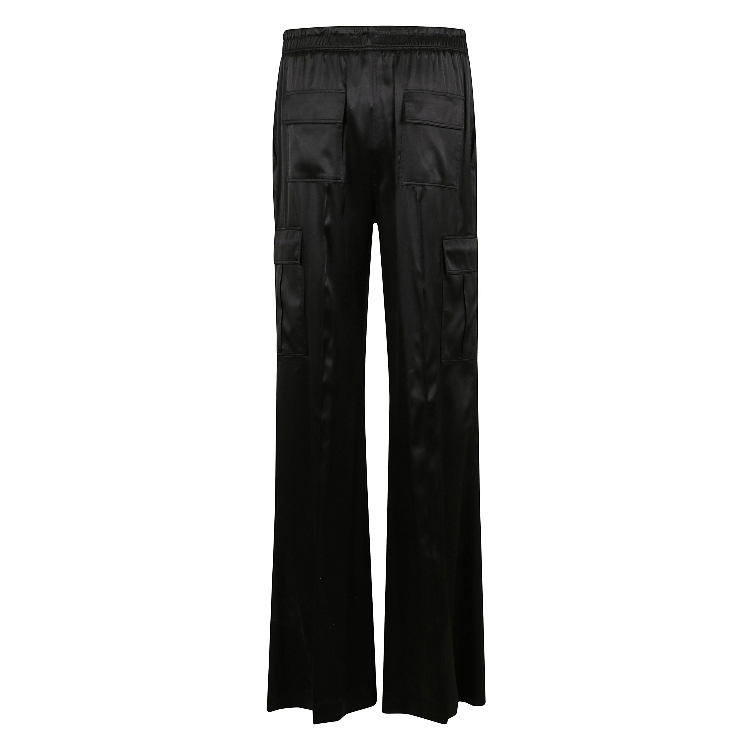 Cargo in raso, vita con coulisse elasticizzata e due tasche laterali