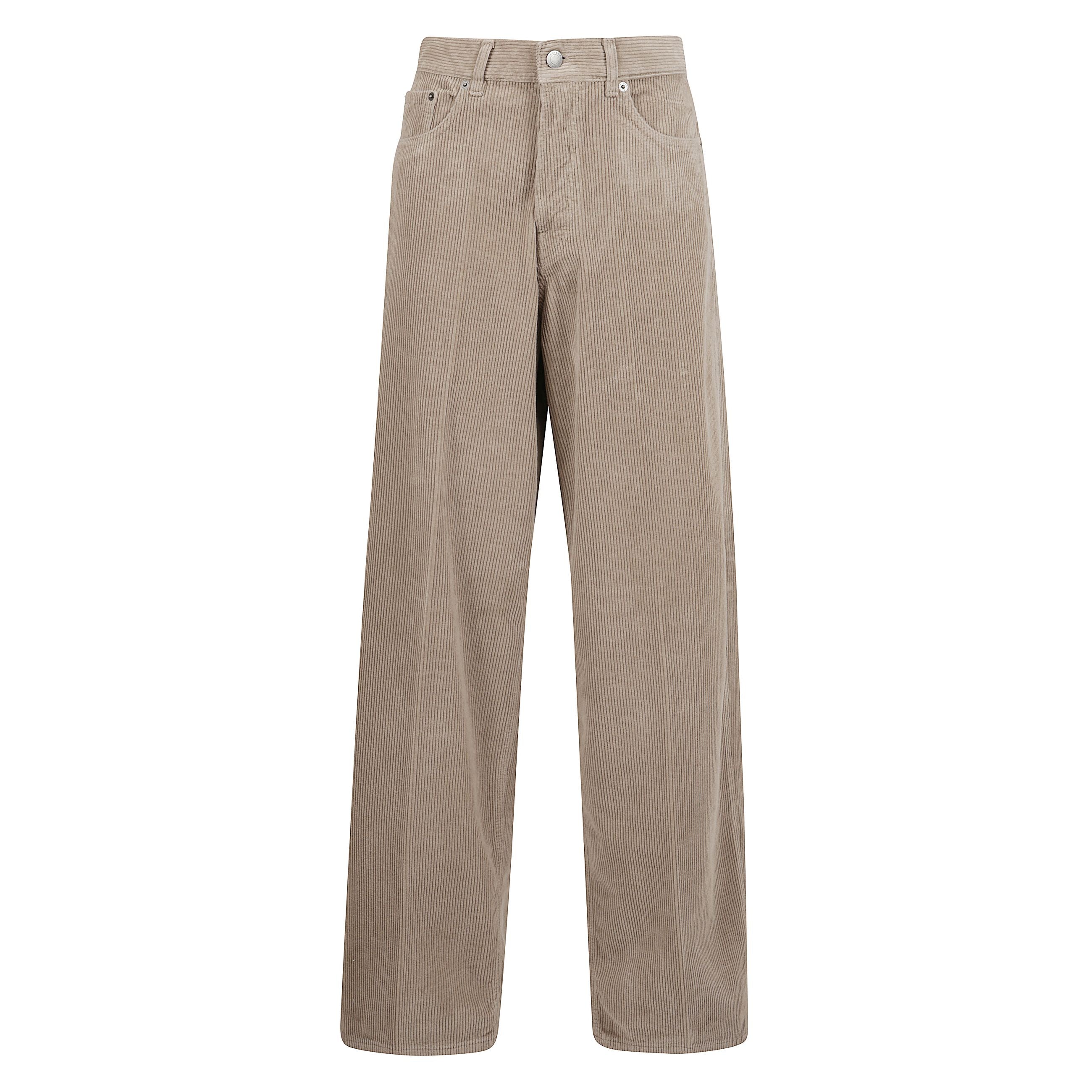 Pantaloni in velluto a costine sottili. vita alta. costruzione a cinque tasche e chiusura con bottone e zip.