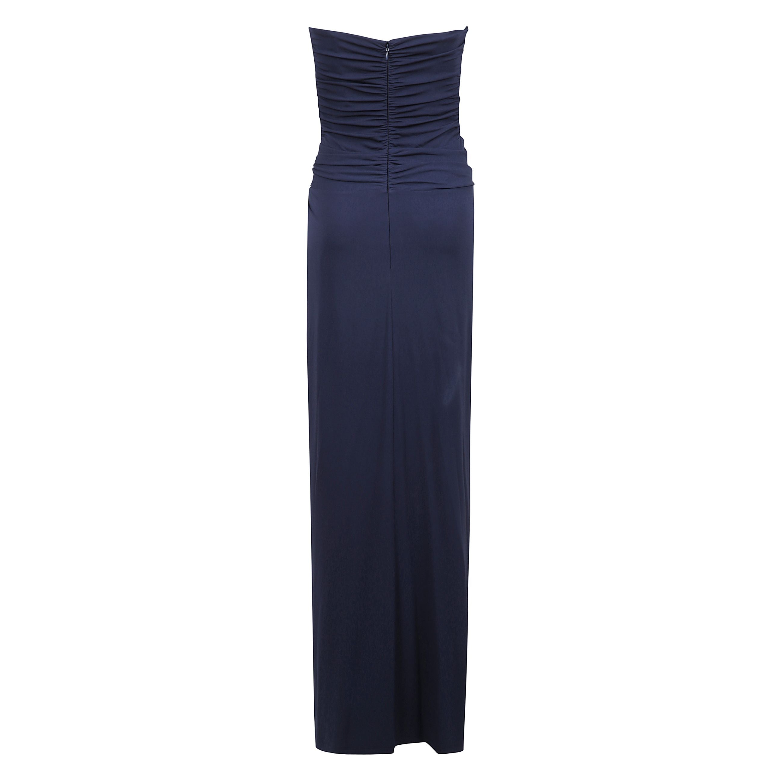 Emma abito con chiusura posteriore con zip nascosta, corpetto con ruches, spacco laterale e dettagli color argento