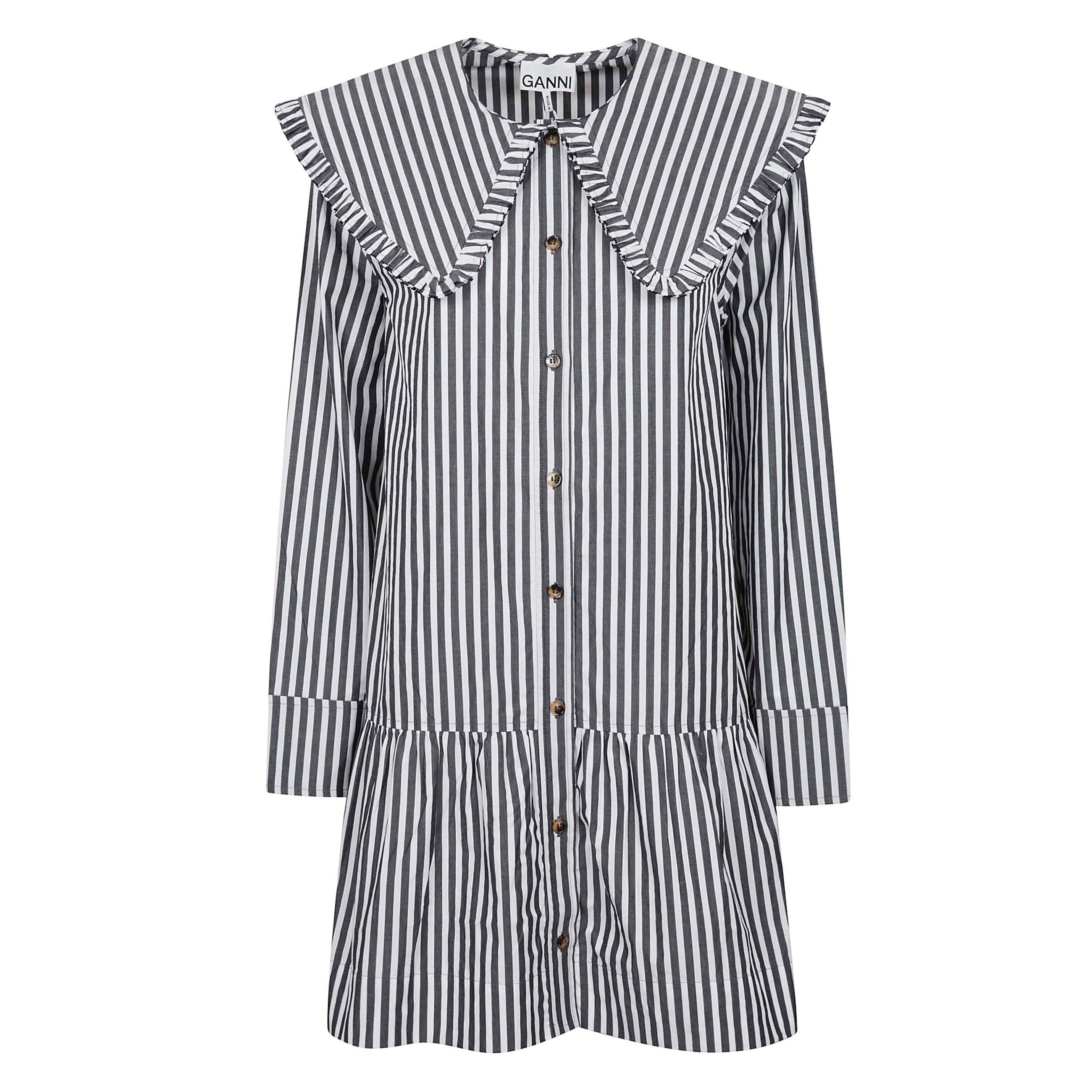 Chemisier a righe maniche lunghe con colletto oversize e chiusura frontale