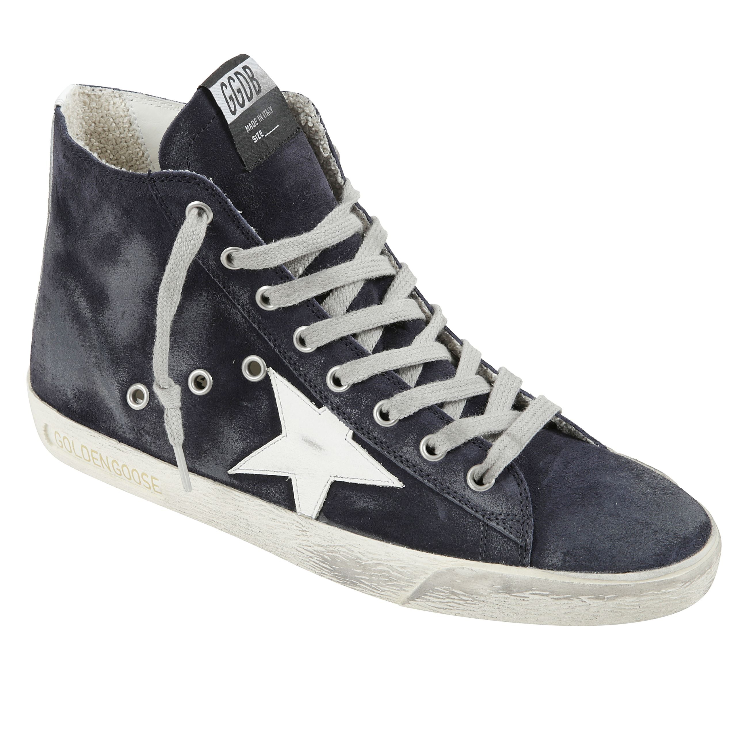 Sneakers francy alte in pelle con stella e talloncino in pelle