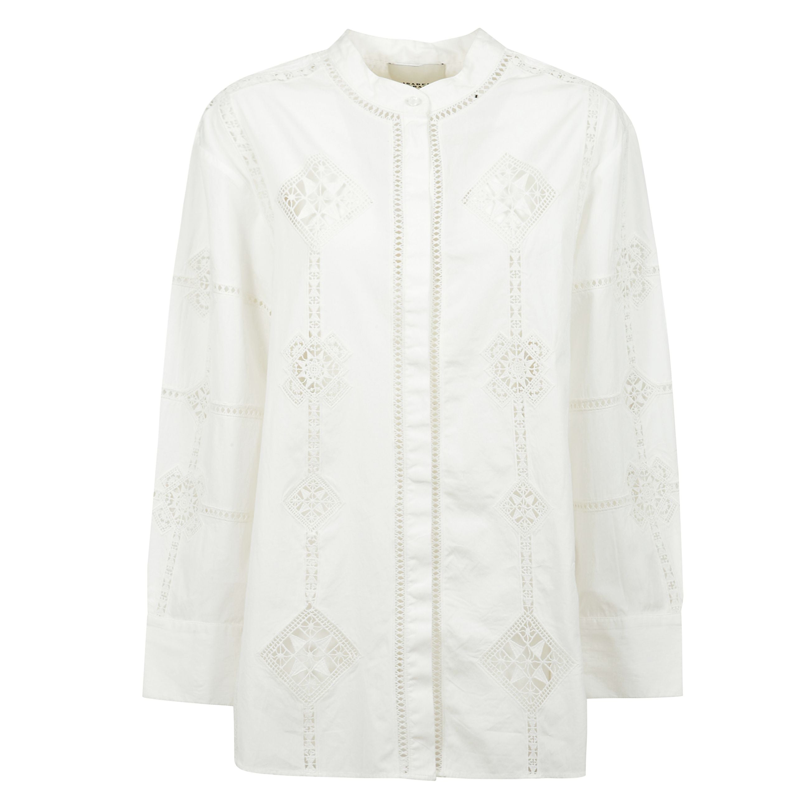 Camicia soeline a maniche lunghe con abbottonatura frontale nascosta, polsini con abbottonatura e motivo con ricamo