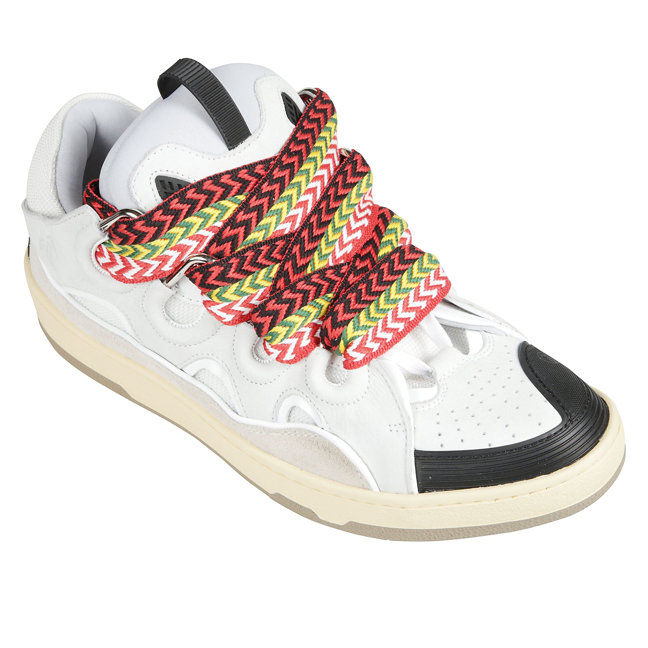 Curb sneakers di lanvin. design in pelle e tessuto con microfori. chiusura con lacci spessi multicolor.