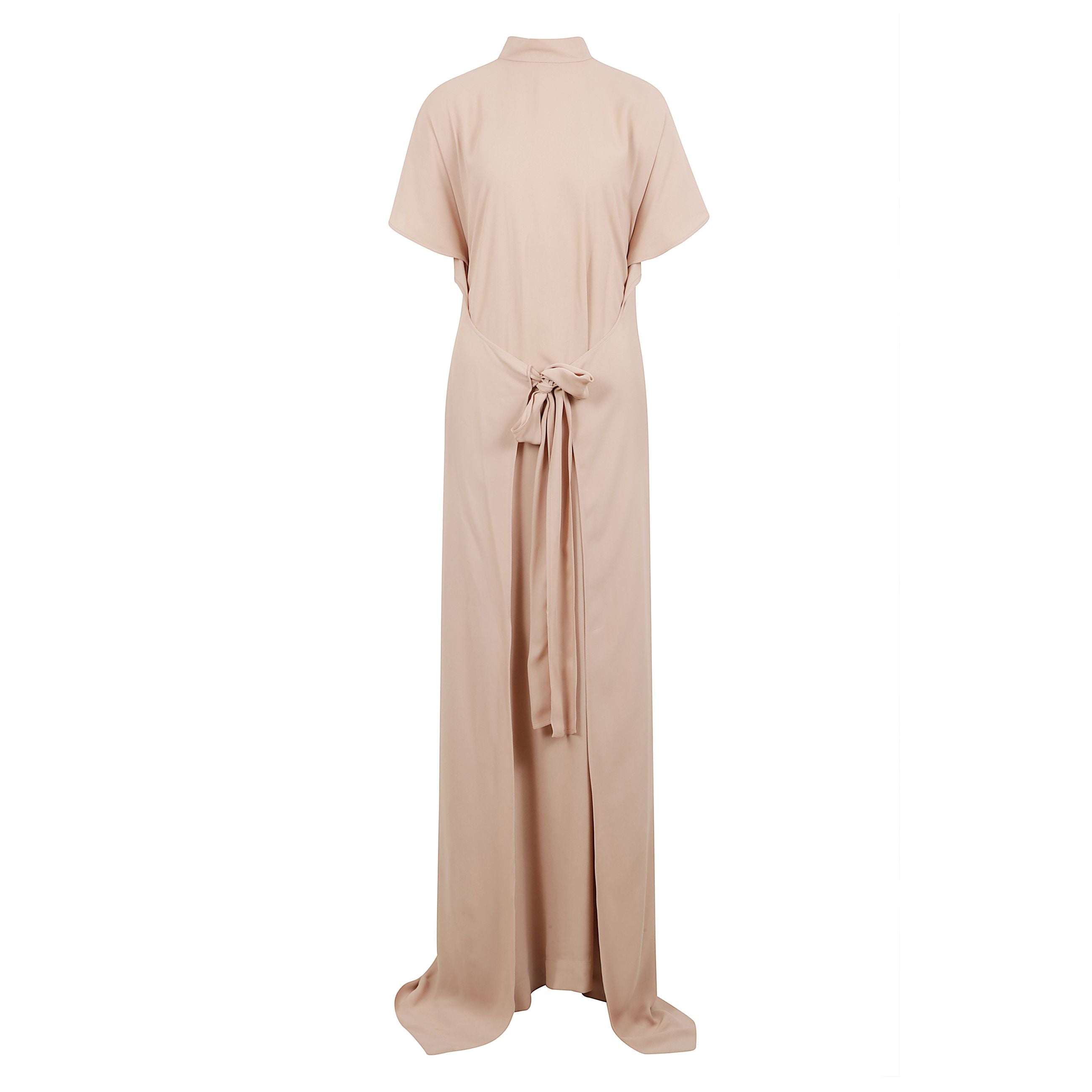 Maxi dress a maniche corte con design a strati e chiusura a bottoni, chiusura con laccetto automatico ed elastico in vita.