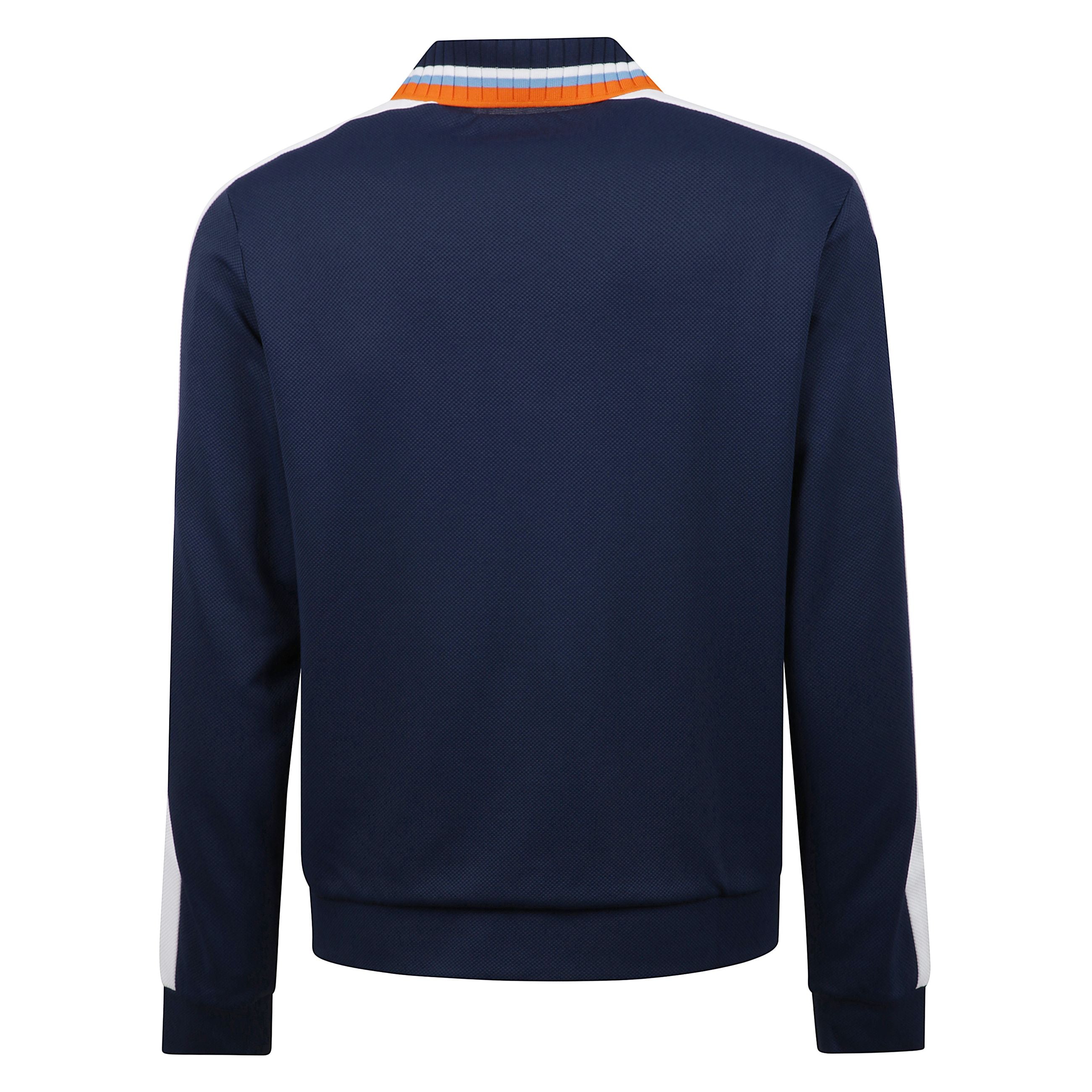 Giacca sportiva casablanca in cotone. collo classico rialzato a costine. chiusura frontale con zip. tasche a filetto verticali sul davanti.