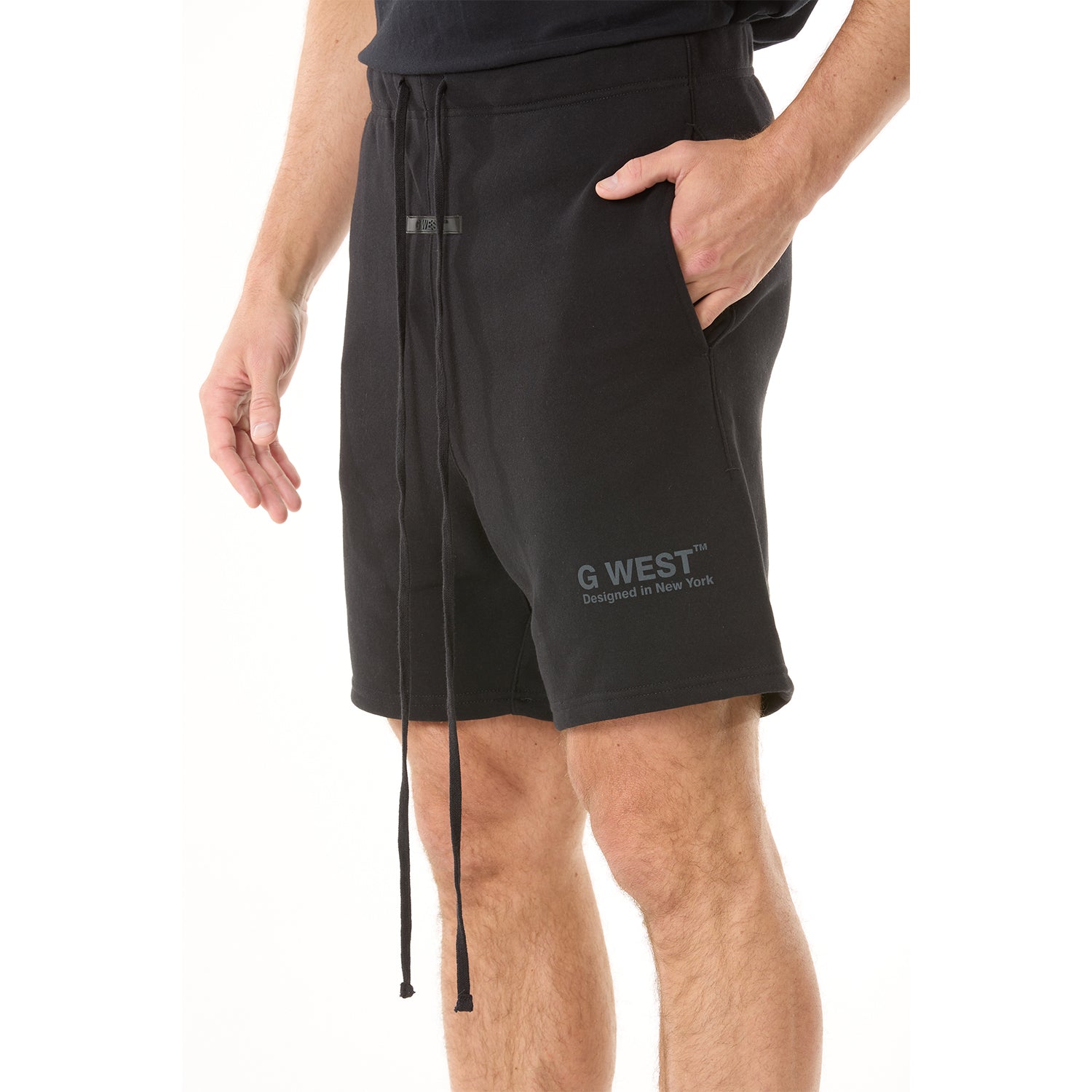 G WEST MENS LIFESTYLE PREMIUM SWEAT SHORTS - JET BLACK