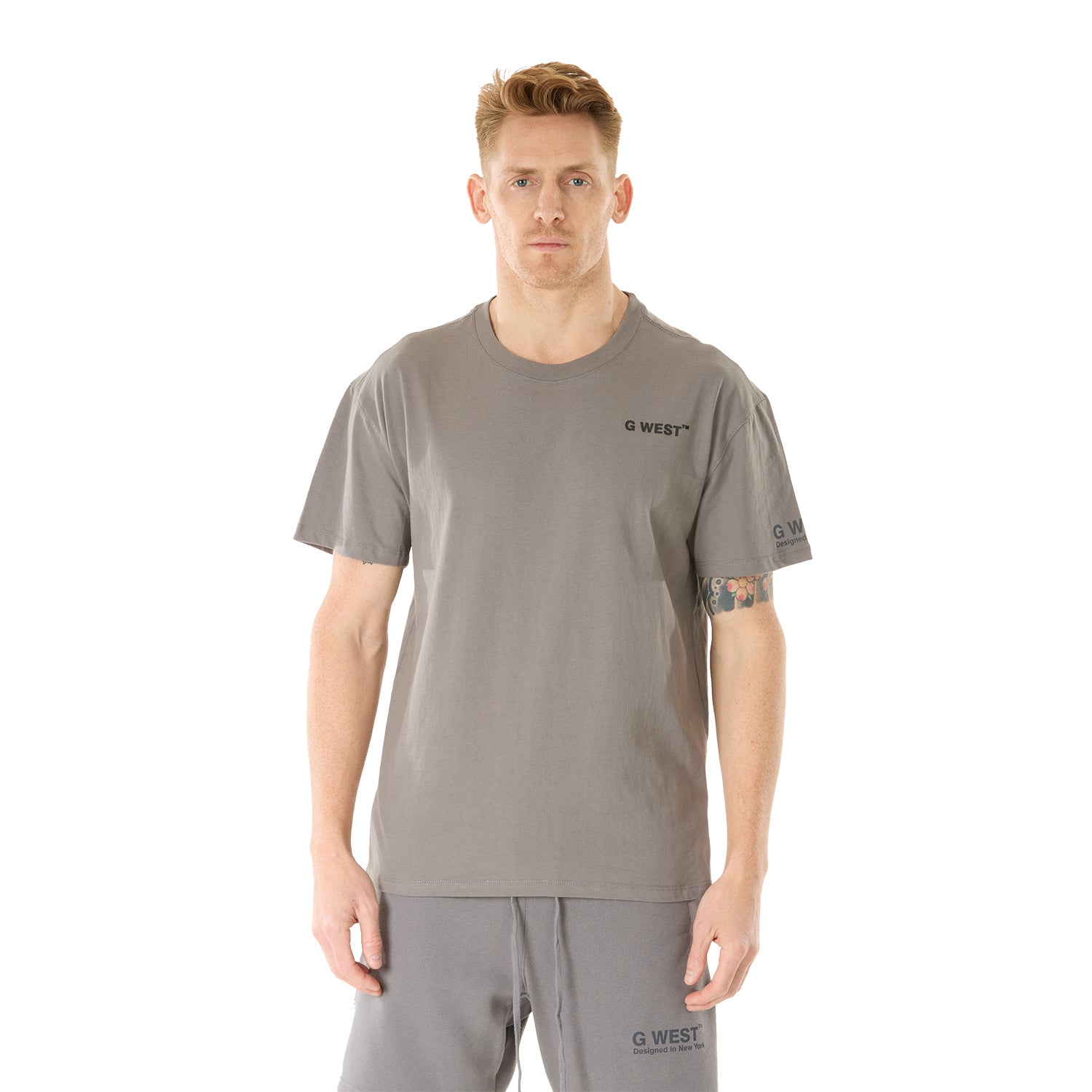 G WEST MENS  LIFESTYLE PREMIUM T-SHIRT - CHARCOAL GRAY