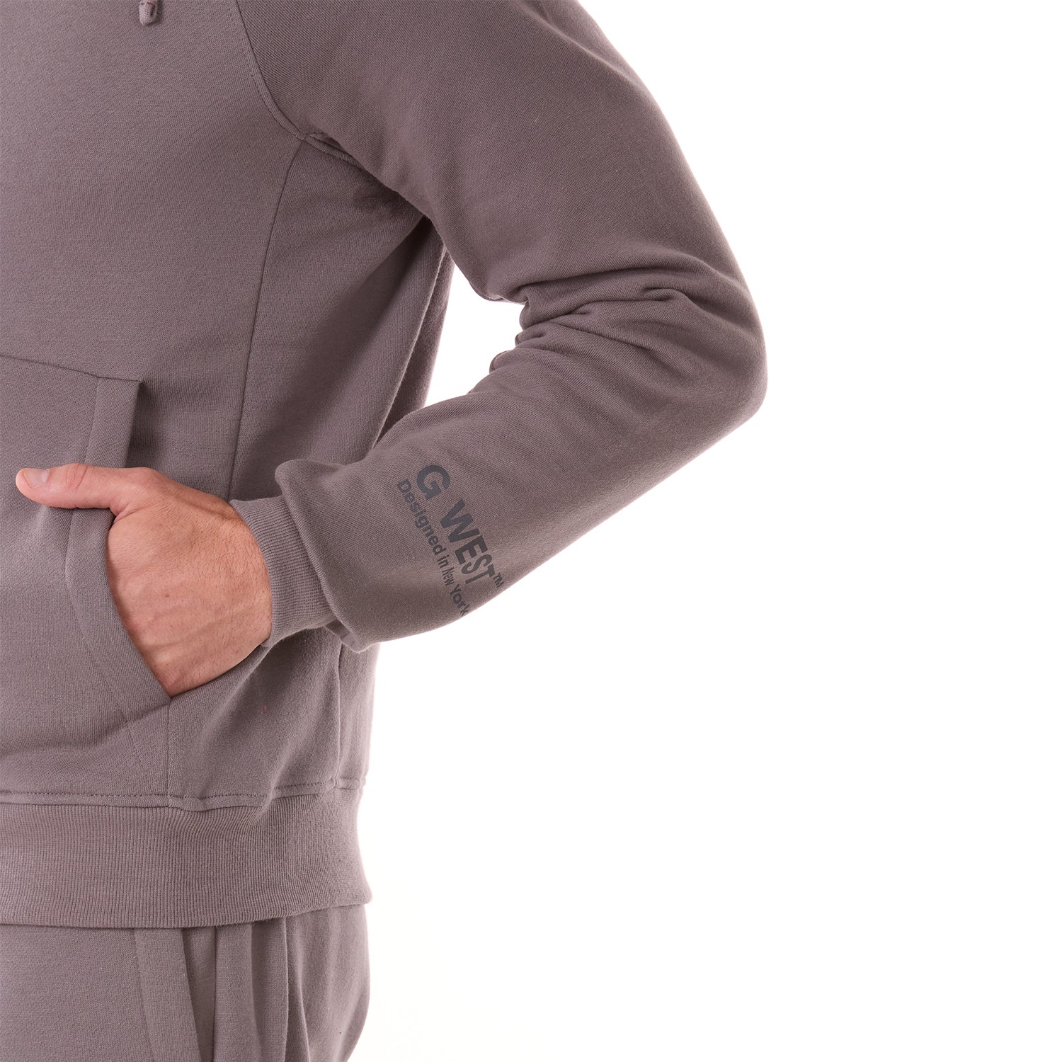 G WEST MENS FLEECE  ZIPPER HOODIE - CHARCOAL GREY
