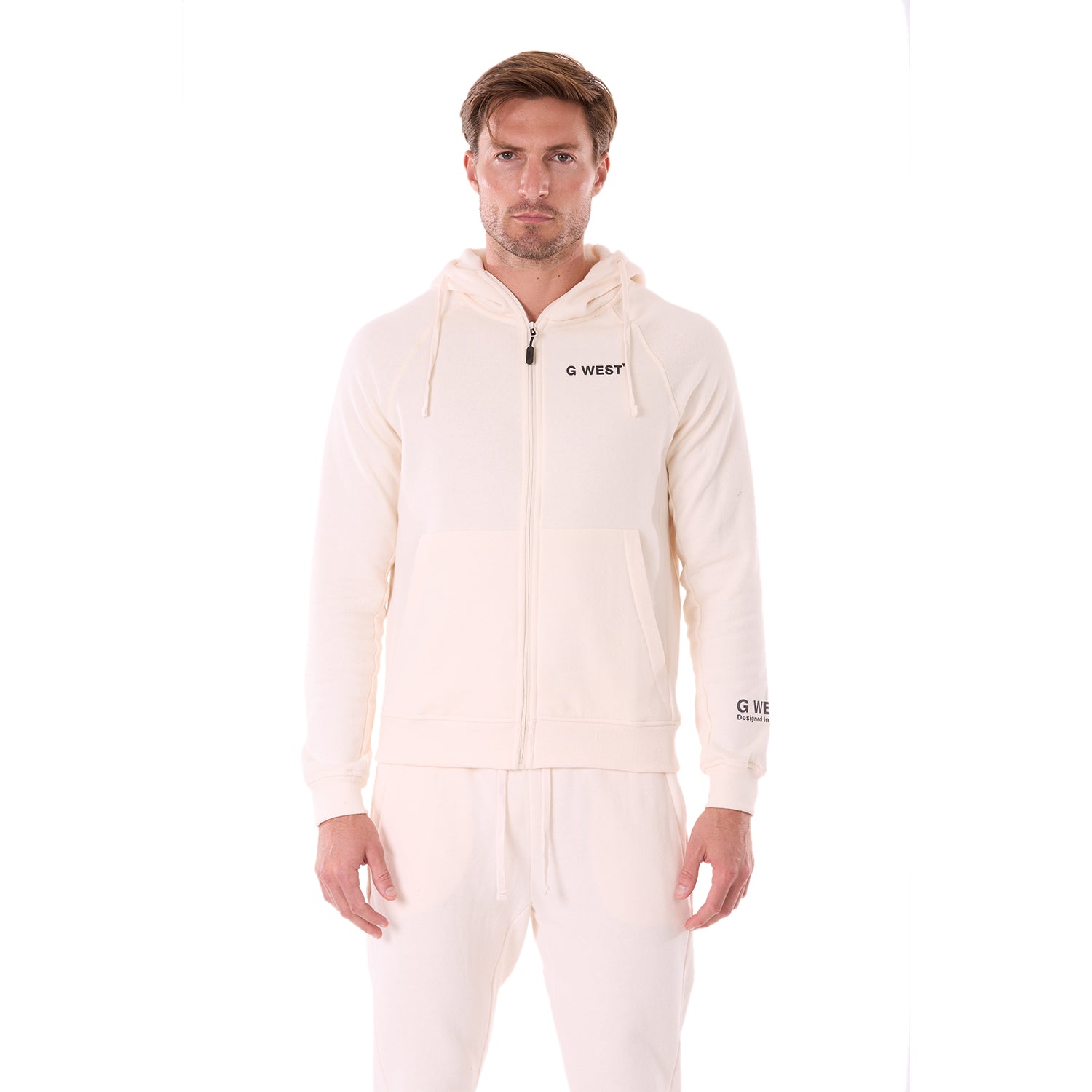 G WEST MENS FLEECE  ZIPPER HOODIE - WHISPER WHITE