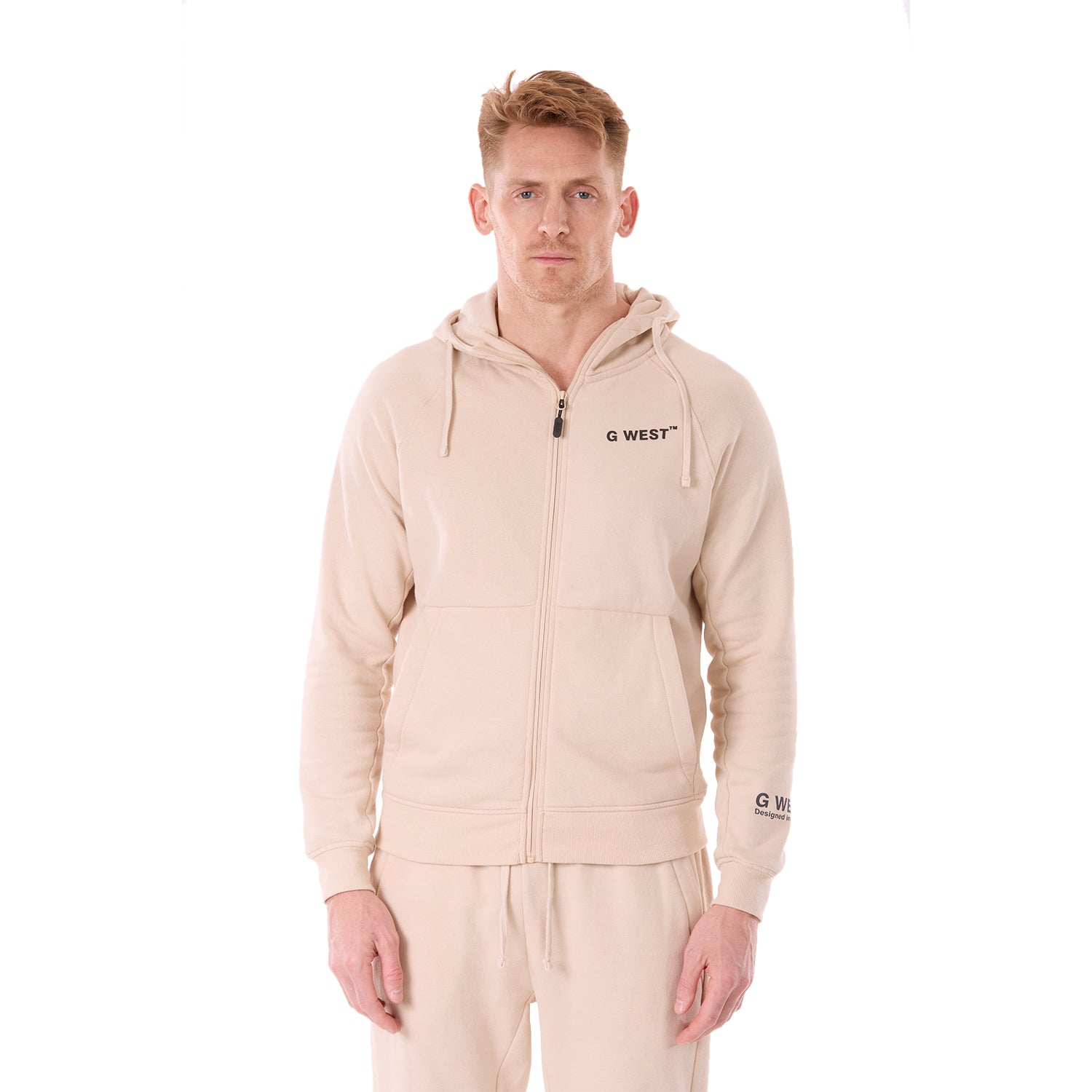 G WEST MENS FLEECE  ZIPPER HOODIE - BROWN RICE