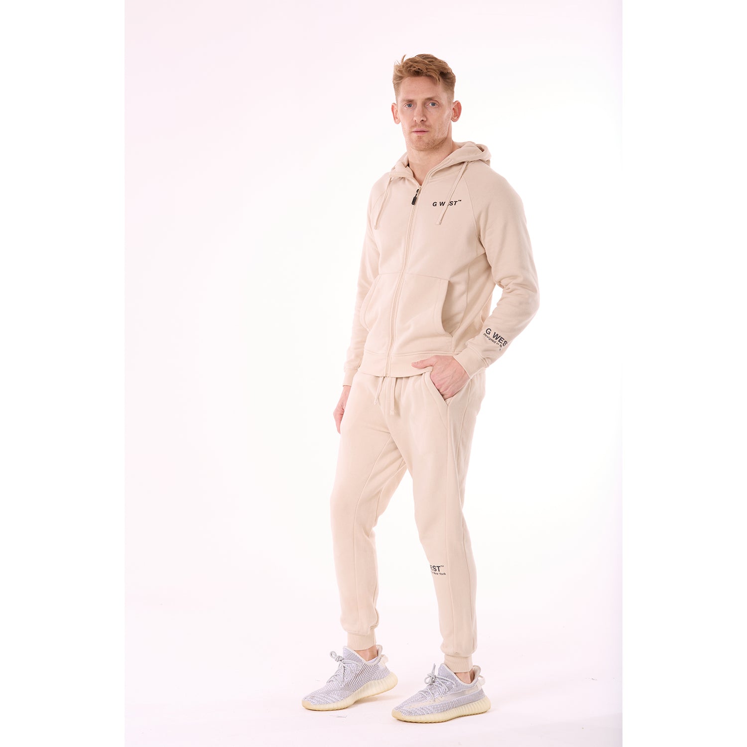 G WEST MENS FLEECE  ZIPPER HOODIE - BROWN RICE