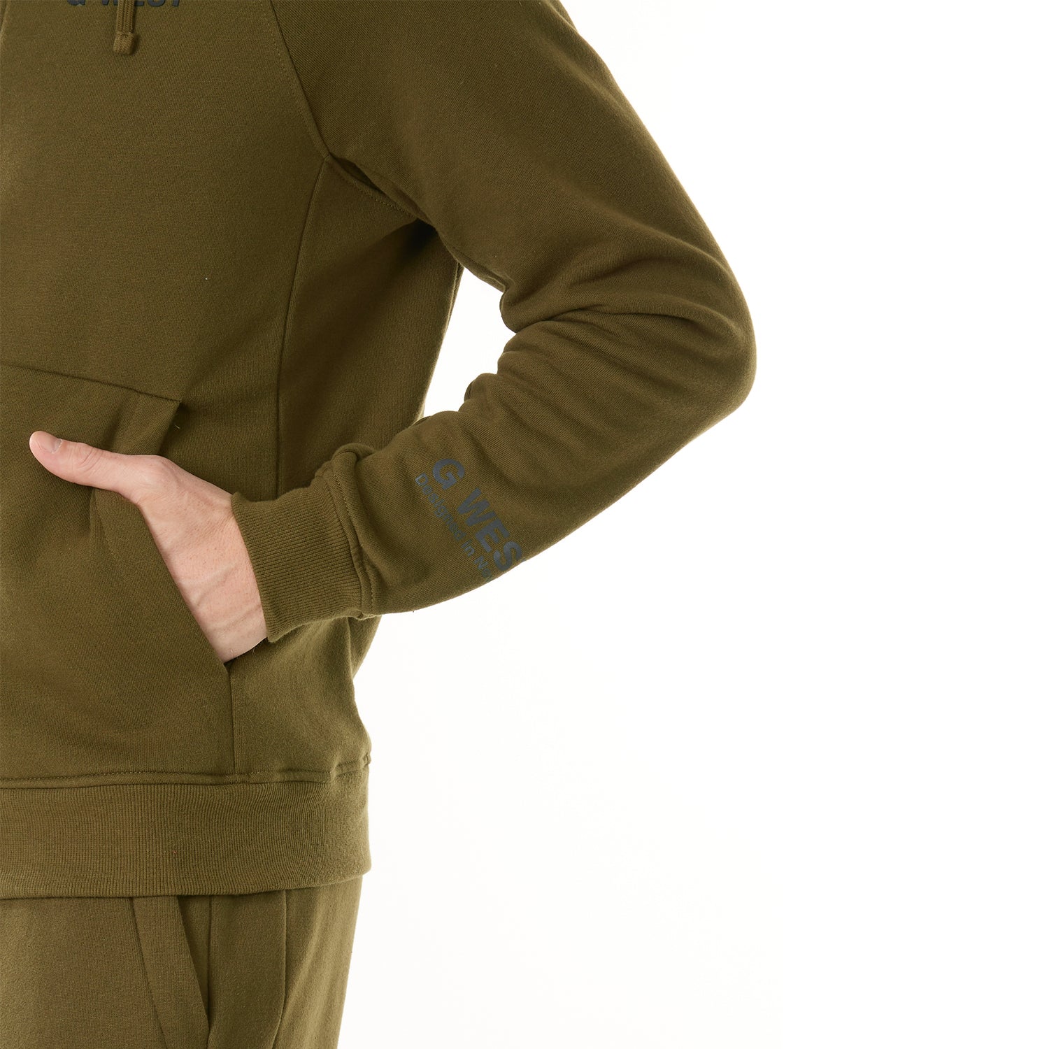 G WEST MENS FLEECE  ZIPPER HOODIE - DARK OLIVE