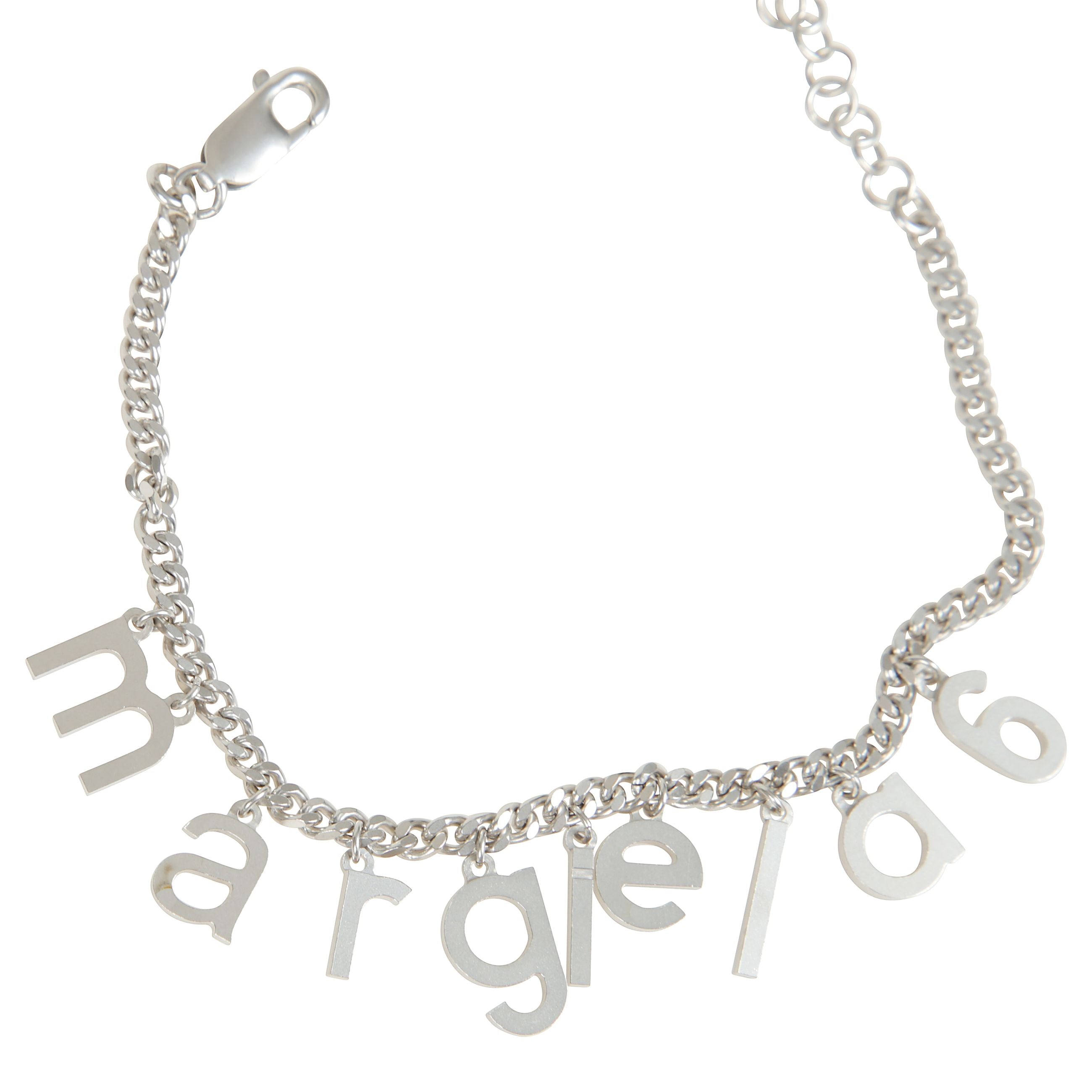 Bracciale con logo color argento, chiusura a moschettone, maglia a catena dal design regolabile