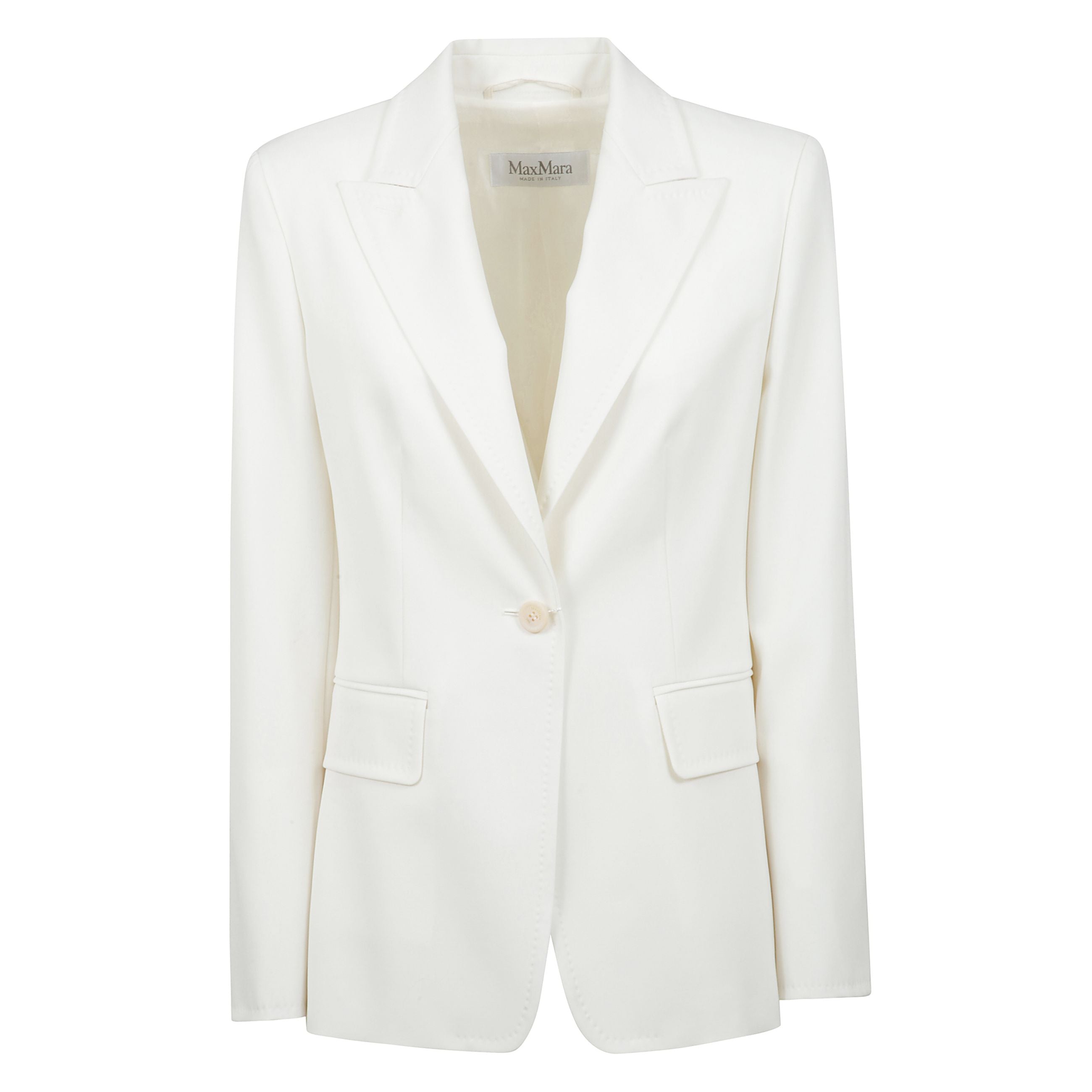 Blazer monopetto palchi in gabardina con abbottonatura frontale, bottoni sul fondo manica e due tasche laterali