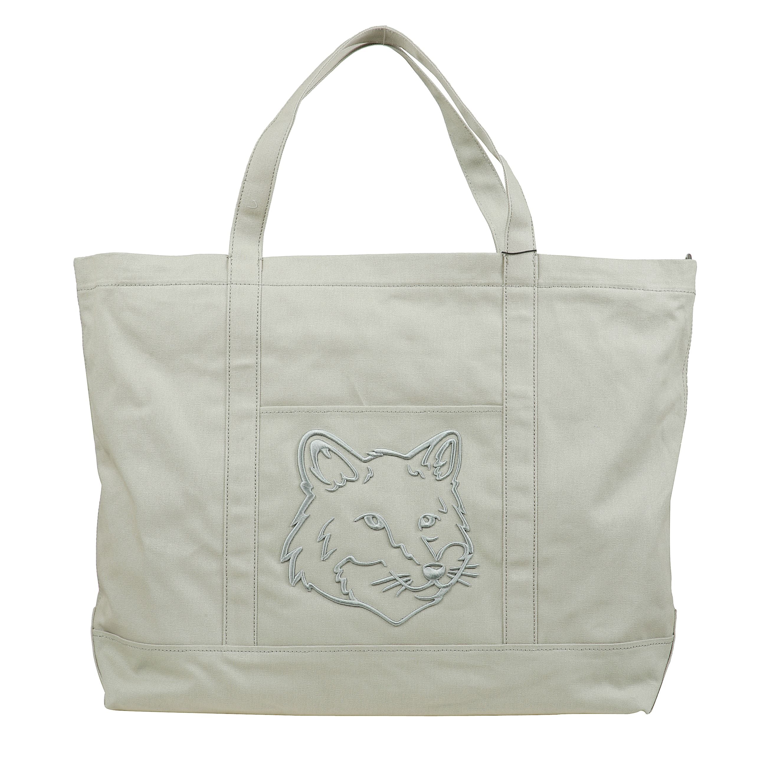 La borsa fox head grande presenta il logo testa di volpe di maison kitsunÃ© sul retro a due manici.