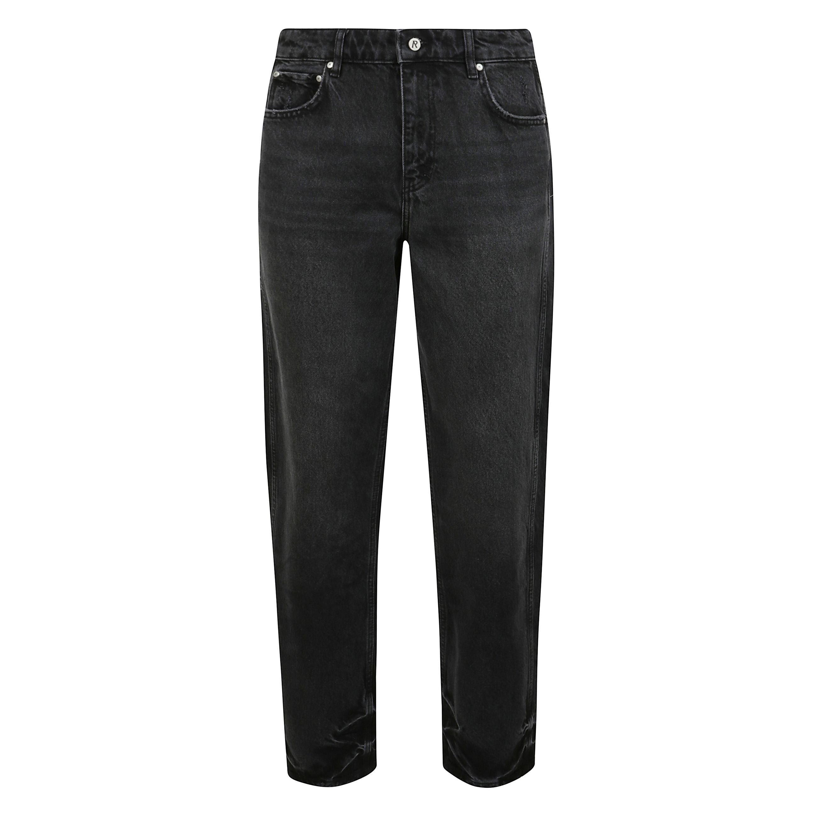 Jeans represent in denim, chiusura con bottone e zip, cinque tasche, vita con passanti.