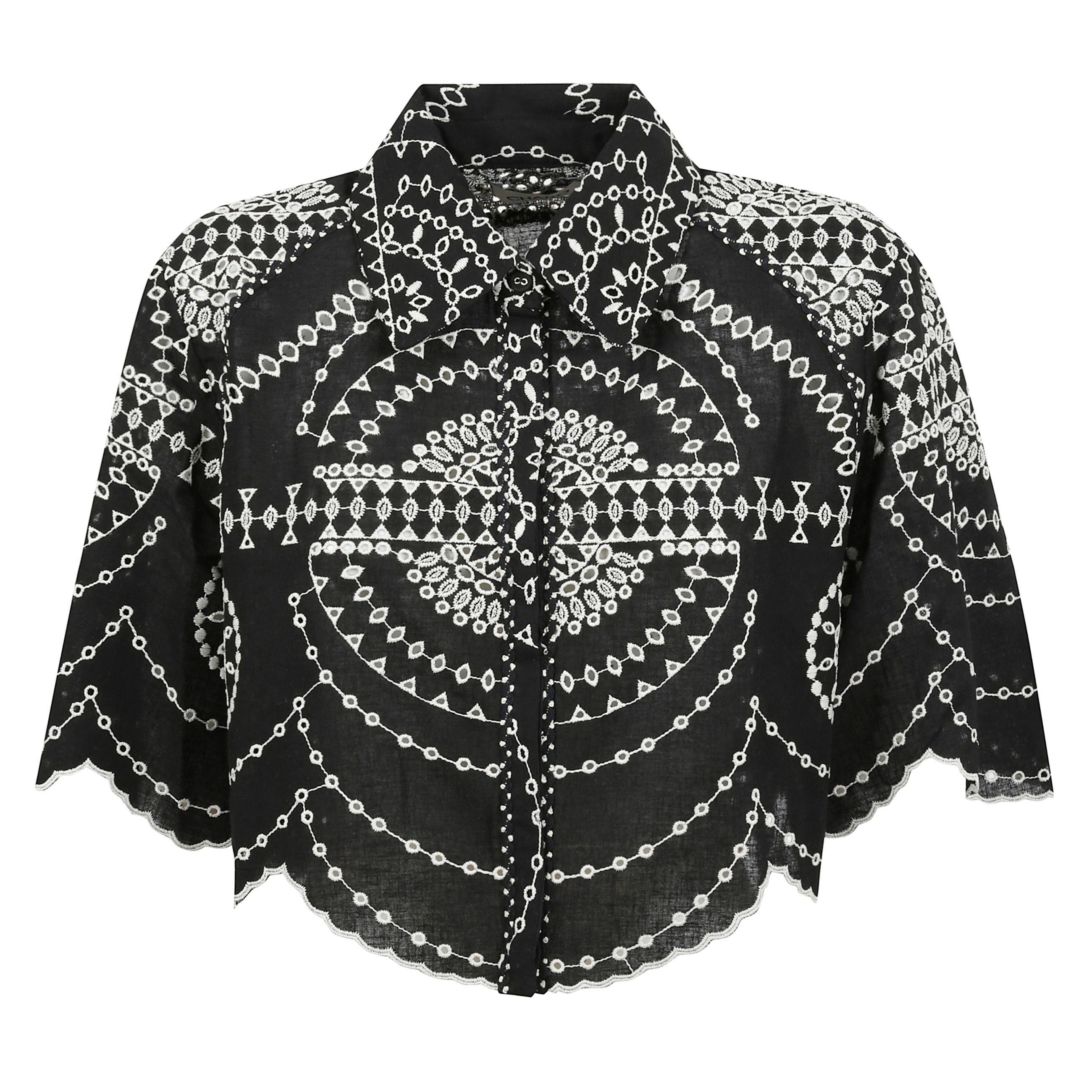 La camicetta emmie, in misto lino-cotone ricamato con taglio boxy e lunghezza leggermente cropped. il suo collo italiano e le maniche allungate creano una bella silhouette perfetta.