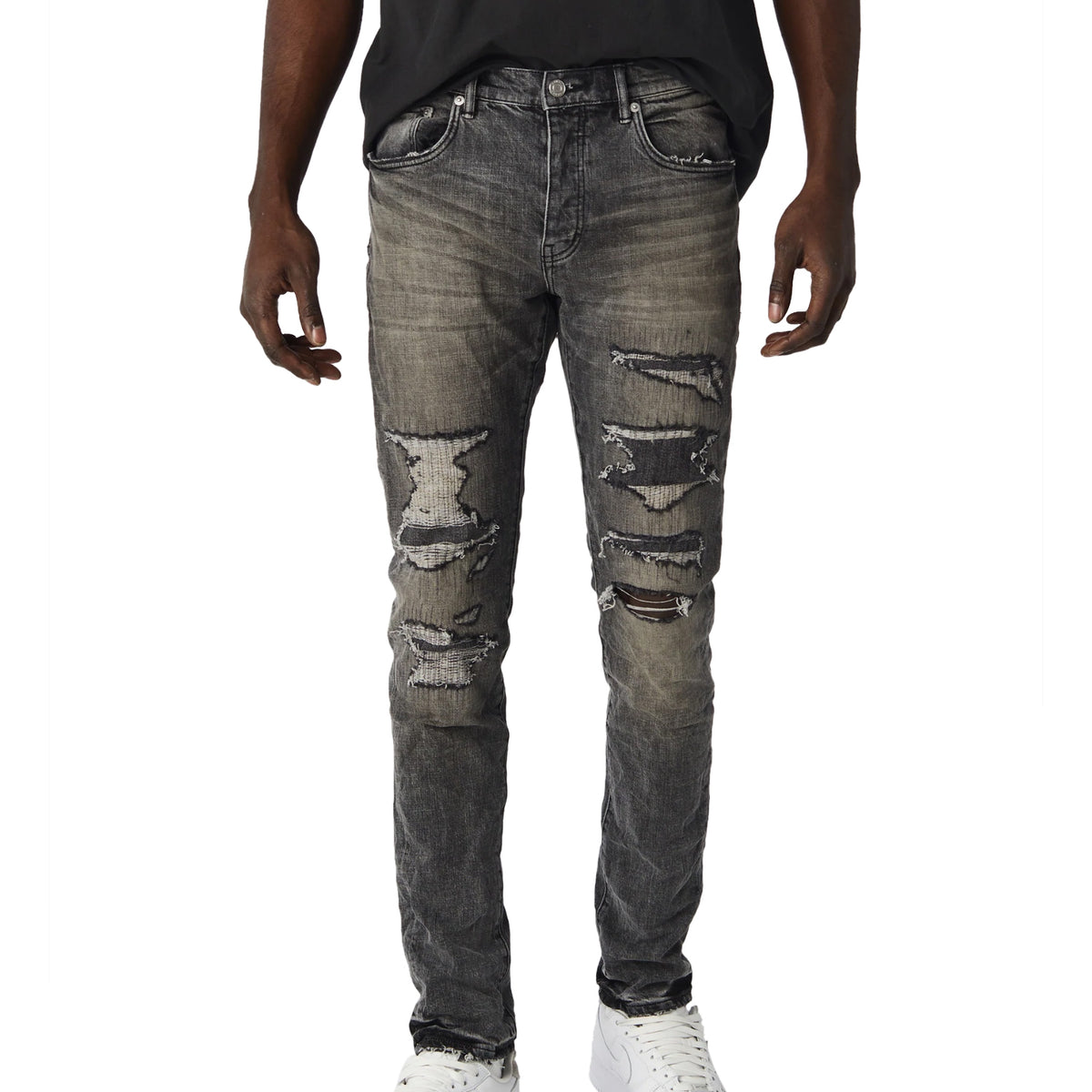 Style Destroy Purple-brand Four Pocket Destroy Silicone Outline Jeans Mens Style : P