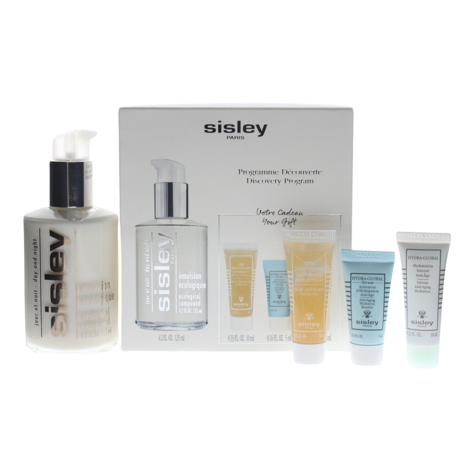 Sisley Programme Decouverte Discovery Program (Ecological Compound 4.2oz/125ml, Buff and Wash Facial Gel 0.33oz/10ml, Anti-Aging Hydration Booster 0.16oz/5ml, Intense Anti-Aging Hydration 0.33oz/10ml)