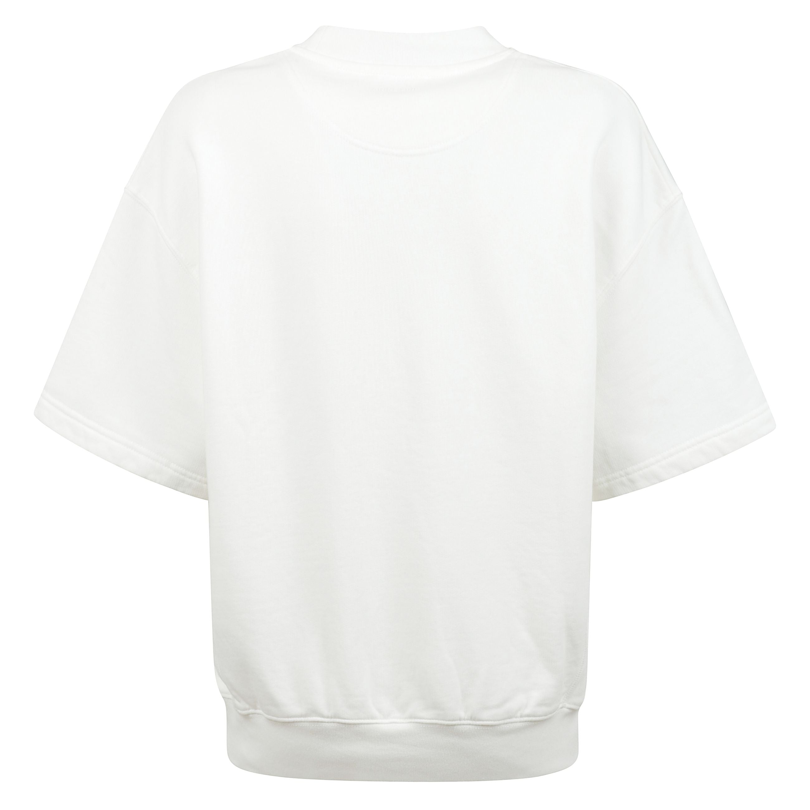 Pullover girocollo a maniche corte in morbido french terry di cotone di peso medio. vestibilitÃ  rilassata e oversize con corpo ampio e spalle scese che assicura un comfort disinvolto e uno stile contemporaneo. completata dalla stampa del brand nera sul d