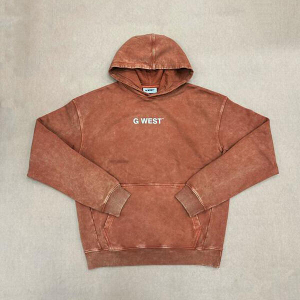 G WEST MENS ENCRYPTED ACID WASH HOODIE  - BURNT ORANGE 