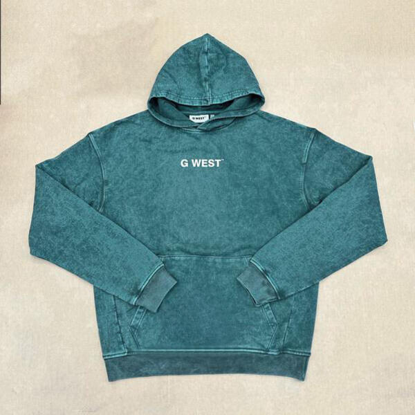 G WEST MENS ENCRYPTED ACID WASH HOODIE- DARK GREEN 