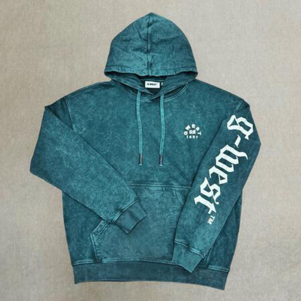 G WEST MENS LETTER GRAPHIC  HOODIE- GREEN 