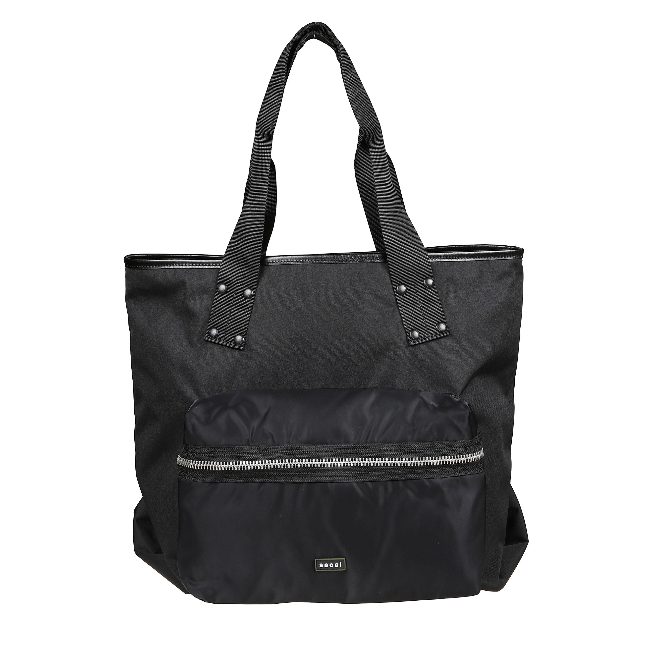 Borsa tote grande pocket con
due manici piatti e tasca frontale con zip