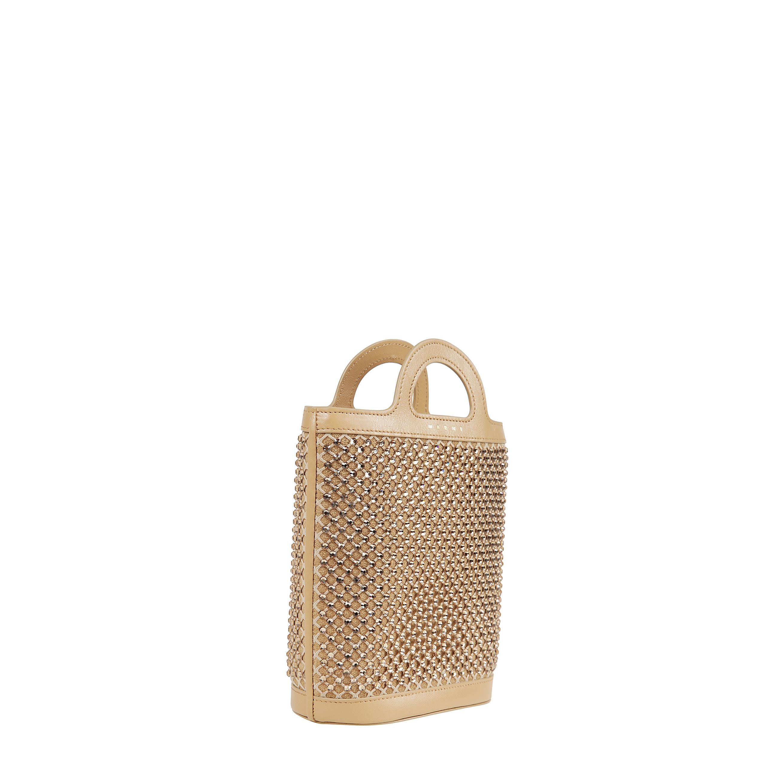 Borsa tote con stampa logo frontale e decorazione ha due manici piatti e tracolla in pelle con catena