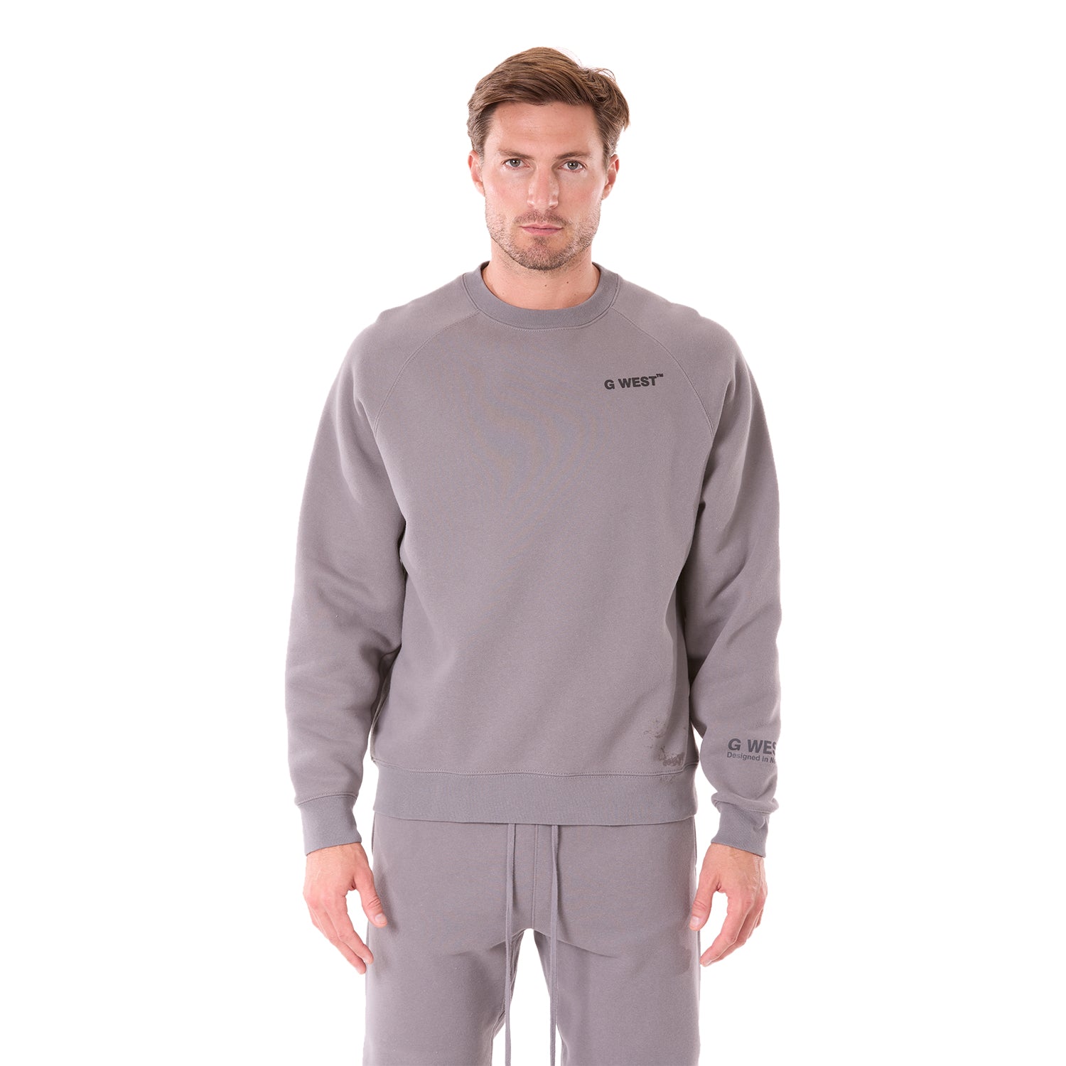 G WEST MENS  LIFESTYLE PREMIUM CREW NECK  SWEATSHIRT - CHARCOAL GRAY