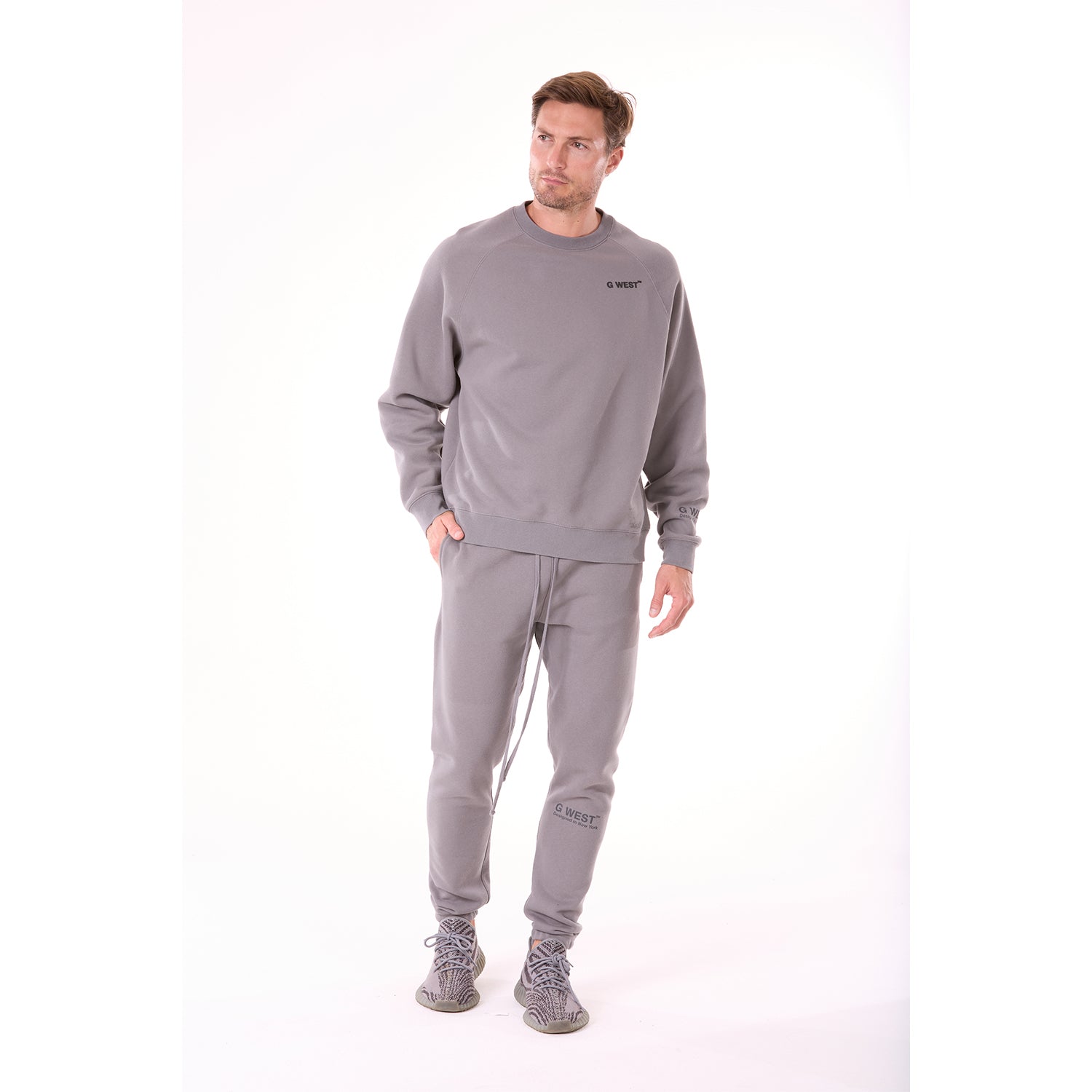 G WEST MENS  LIFESTYLE PREMIUM CREW NECK  SWEATSHIRT - CHARCOAL GRAY