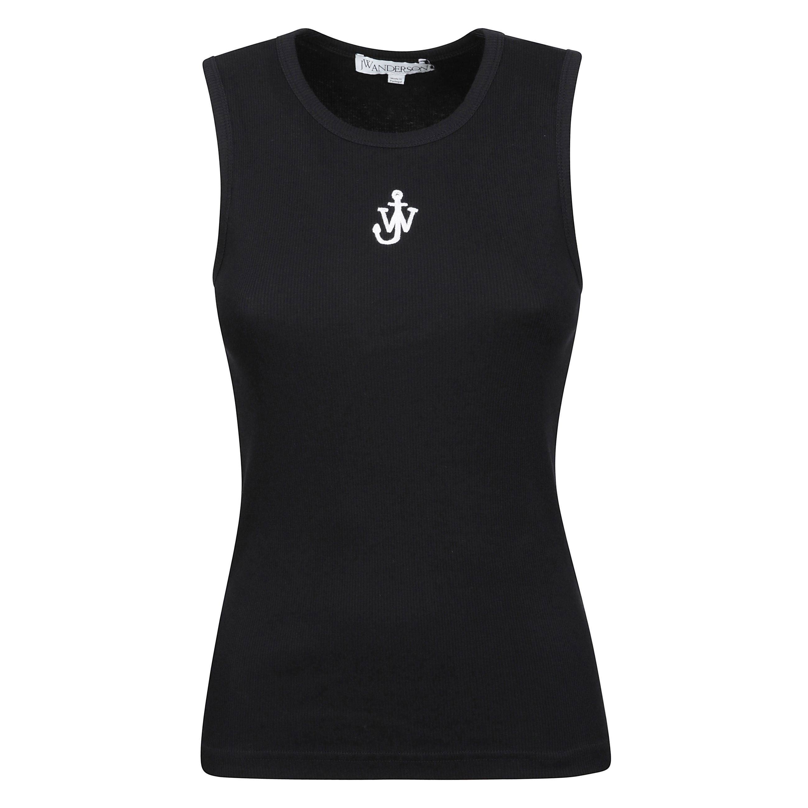 Canotta in cotone con scollo rotondo. piccolo logo del brand jw anderson ricamato sul petto. piccoli orli elasticizzati a costine.