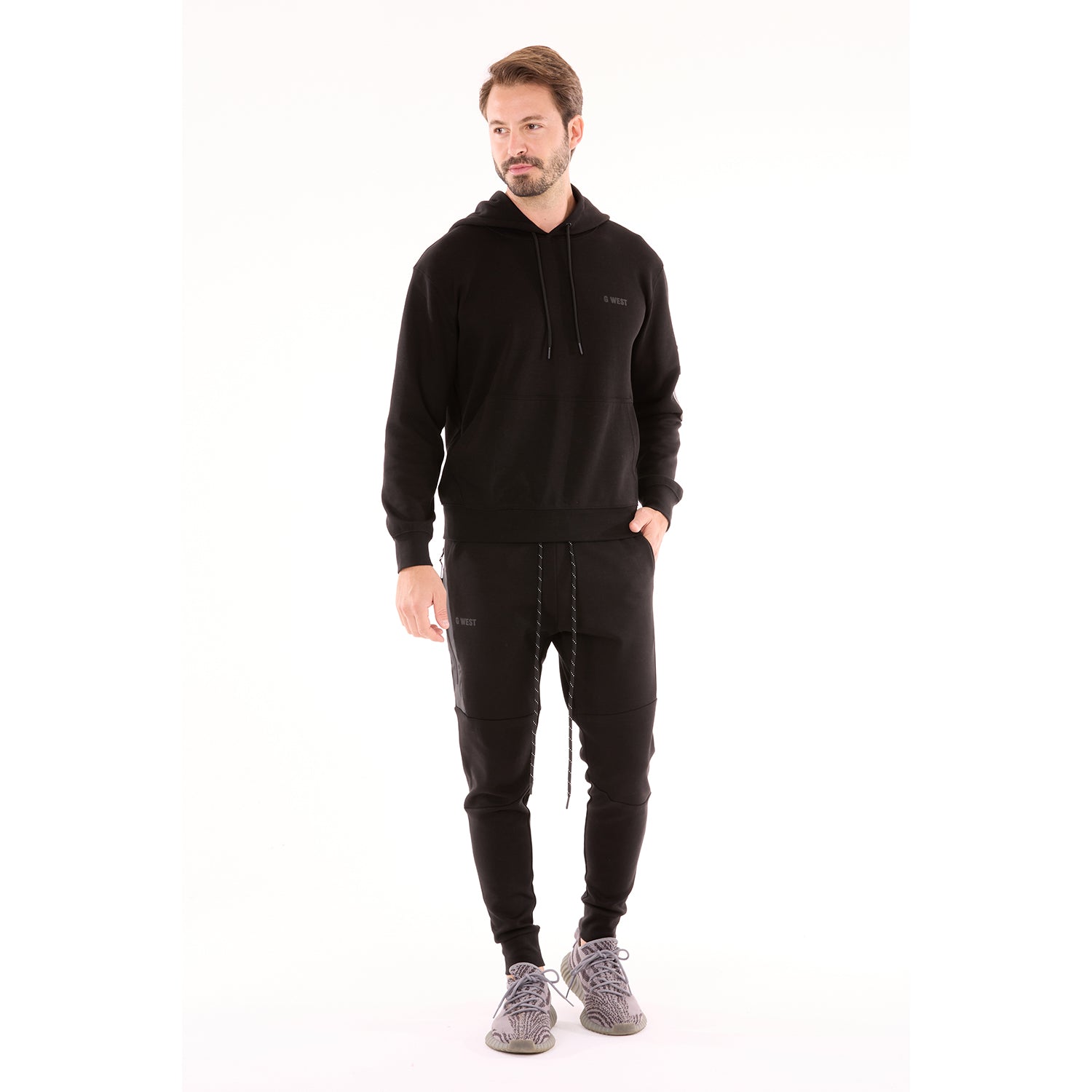 G WEST MENS FLEECE PULLOVER HOODIE - BLACK