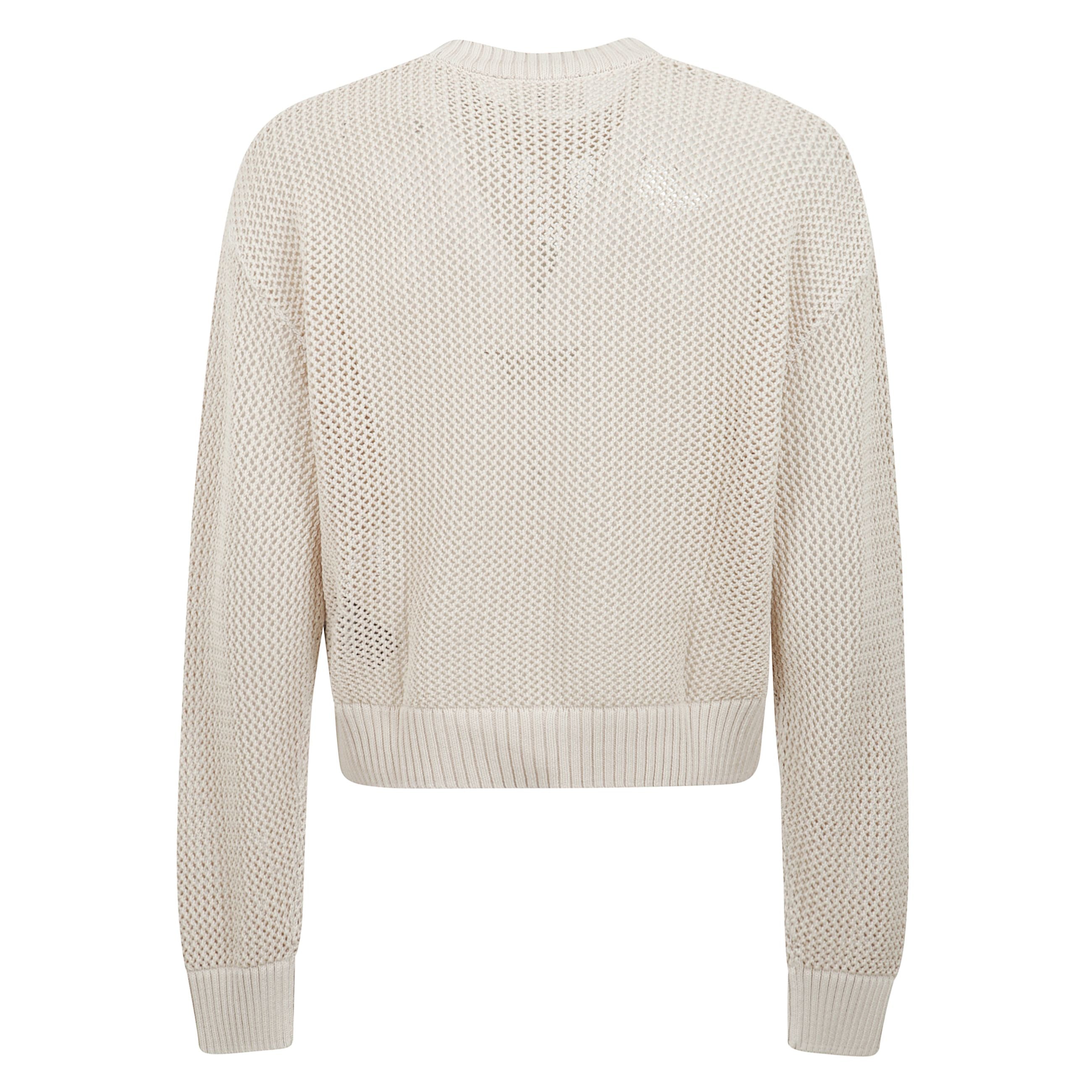 Open gauge knit maglia girocollo spalle scese maniche lunghe rifinitura a coste