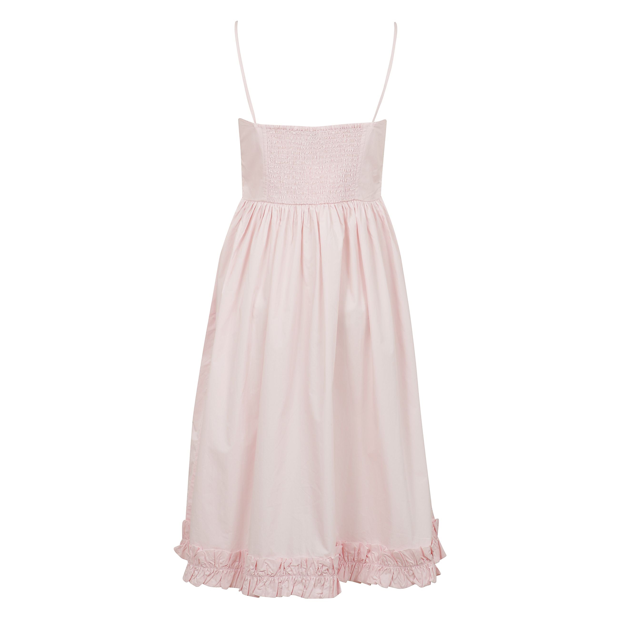 Abito con scollatura quadrata, spalline sottili con fiocco dettagli, un corpetto arricciato e orlo a volant