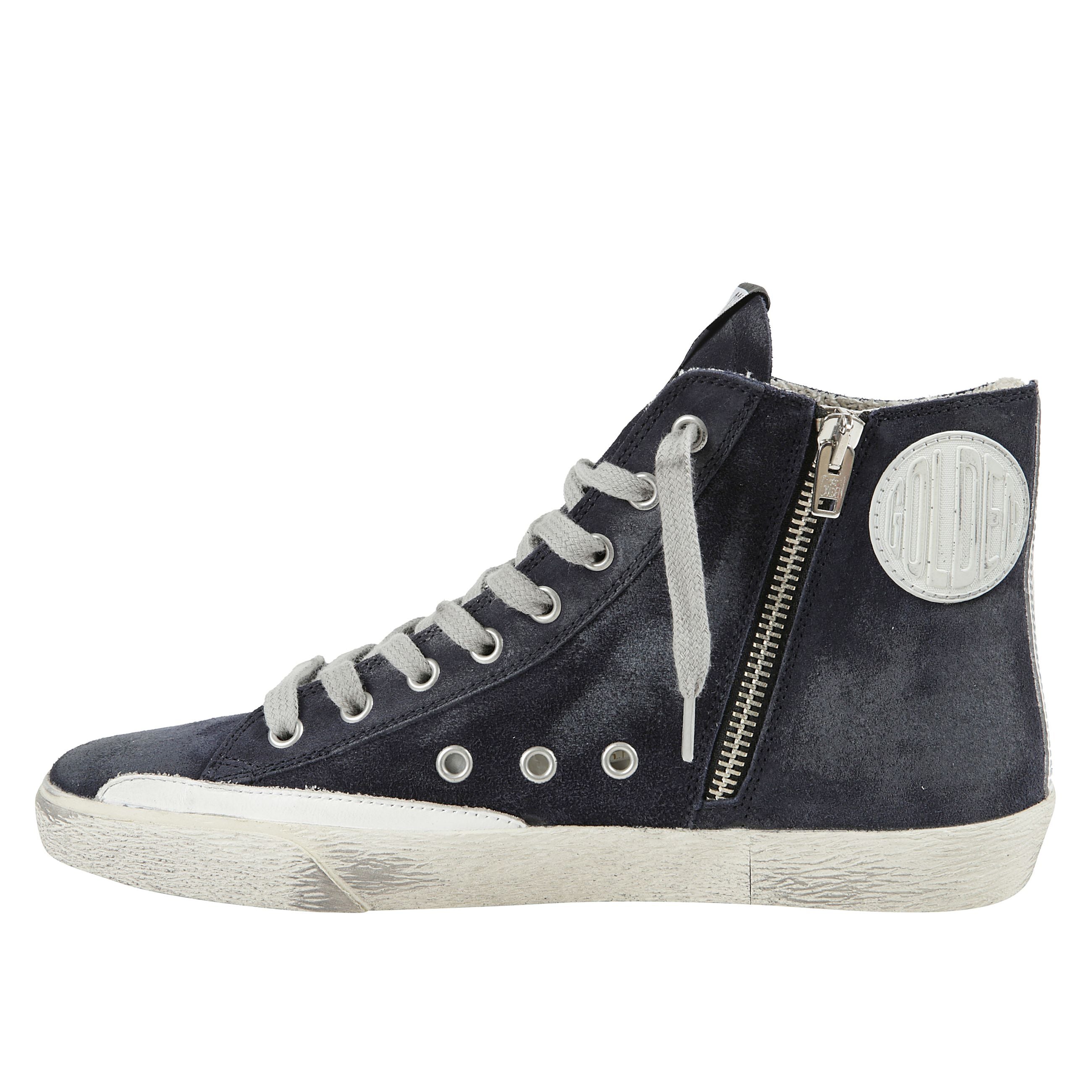 Sneakers francy alte in pelle con stella e talloncino in pelle