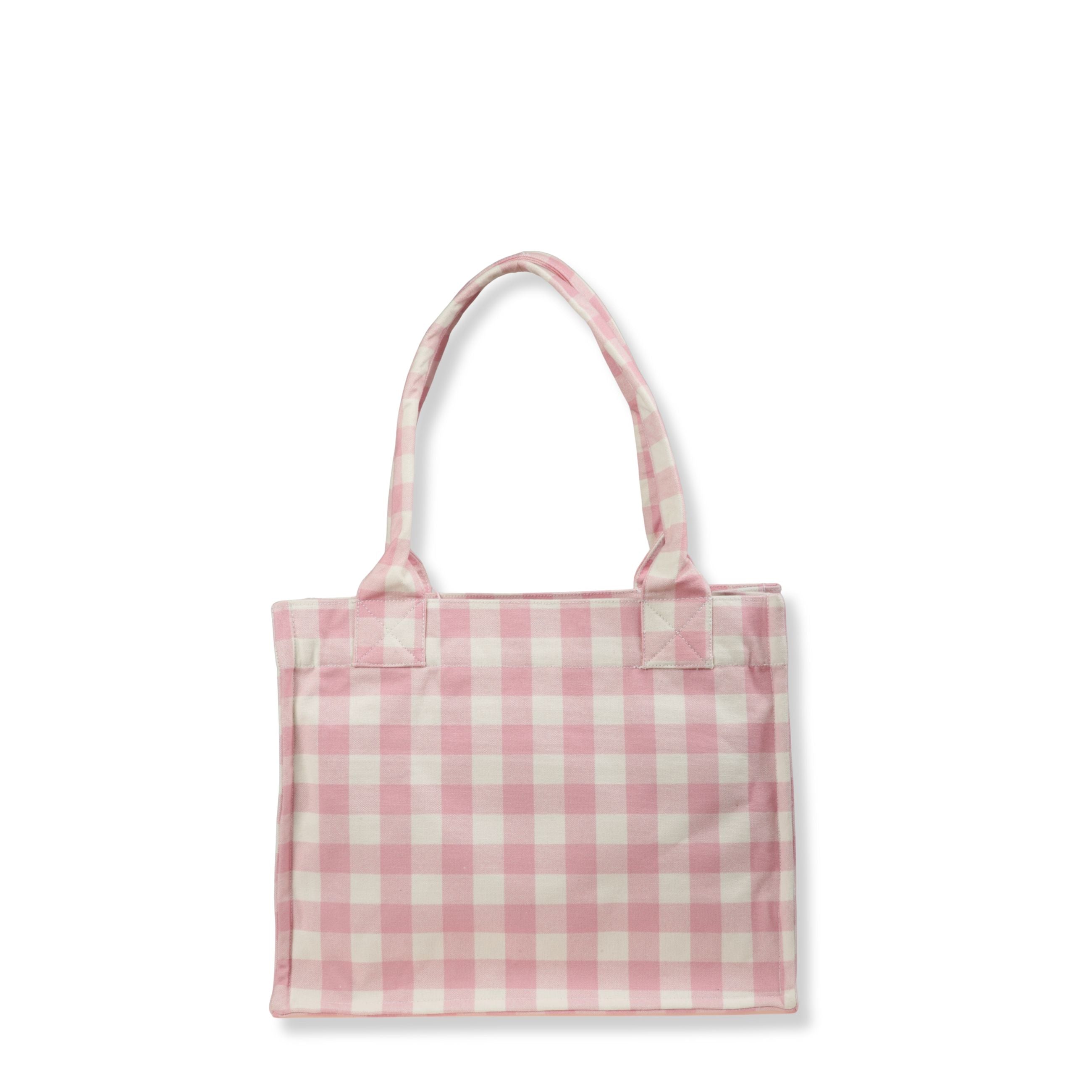 Borsa a mano ganni in cotone. formato shopper bag con doppi manici superiori. stampa vichy.