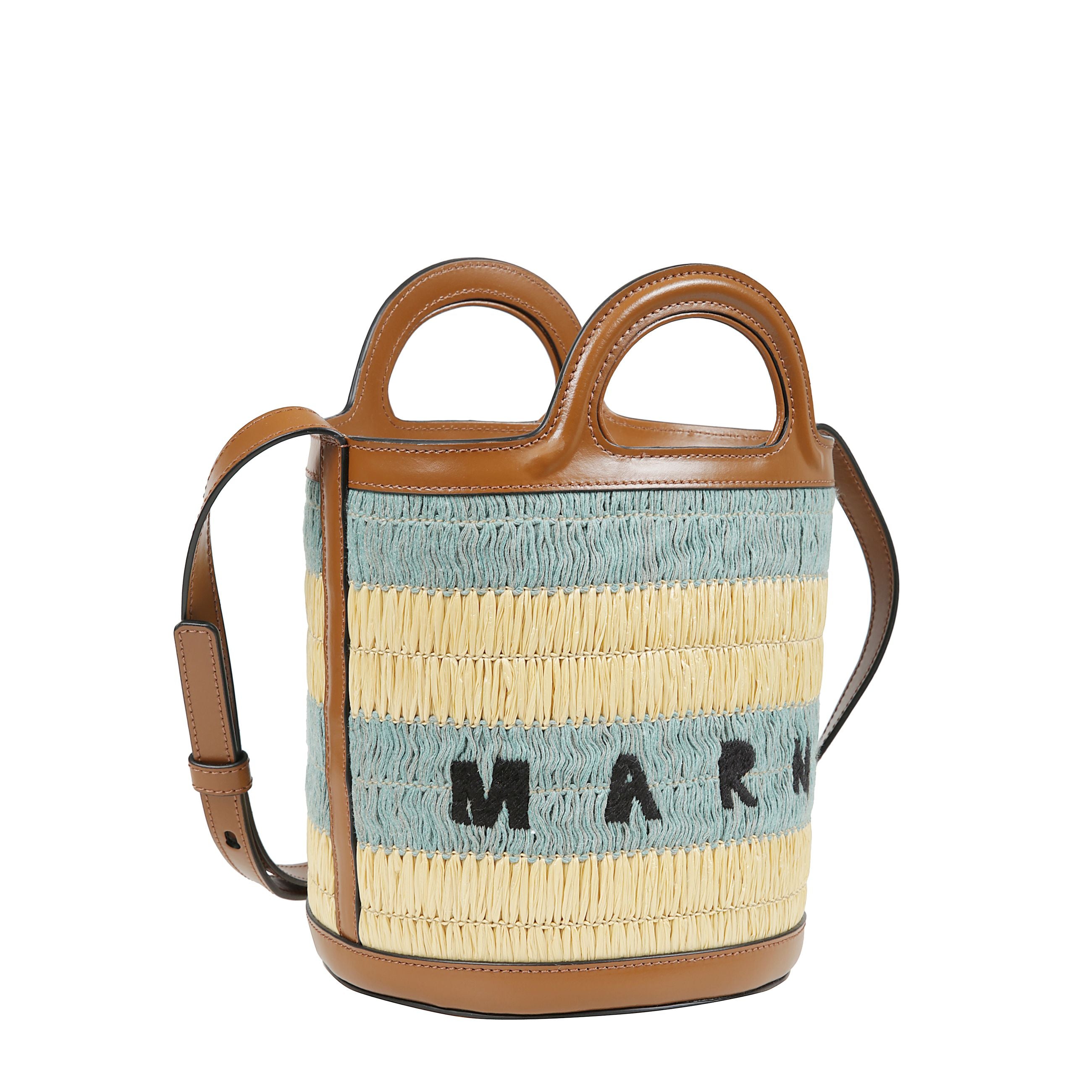 Borsa tote tropicalia con chiusura a coulisse, due manici,
tracolla regolabile e tasca interna con zip