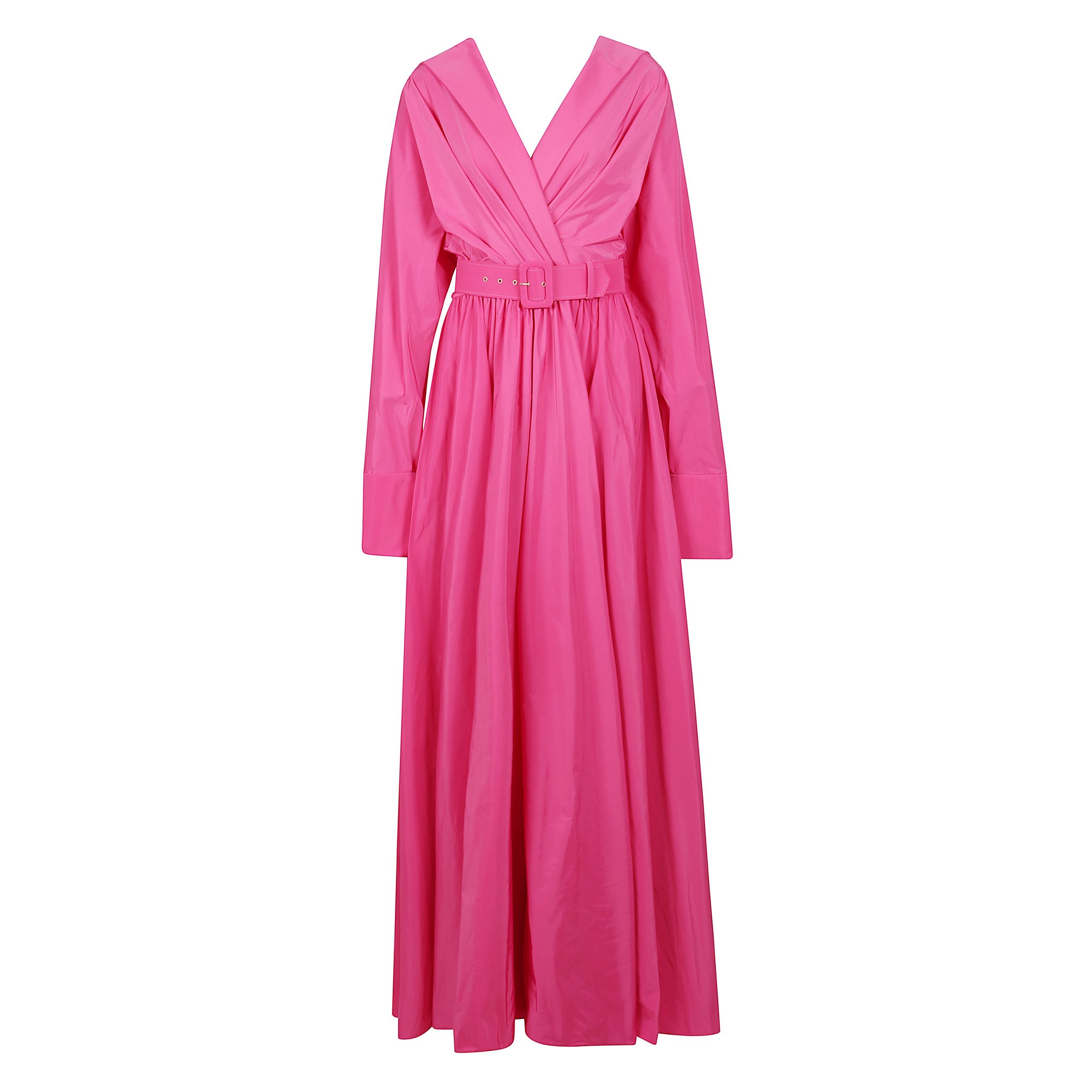 Abito con scollatura a v elegante e raffinata, valorizza il dÃ©colletÃ©. design lungo in taffetÃ  con una silhouette strutturata realizzata in tessuto di taffetÃ  di lusso.
maniche lunghe aggiungono un tocco di sofisticatezza e versatilitÃ .
chiusura: cer