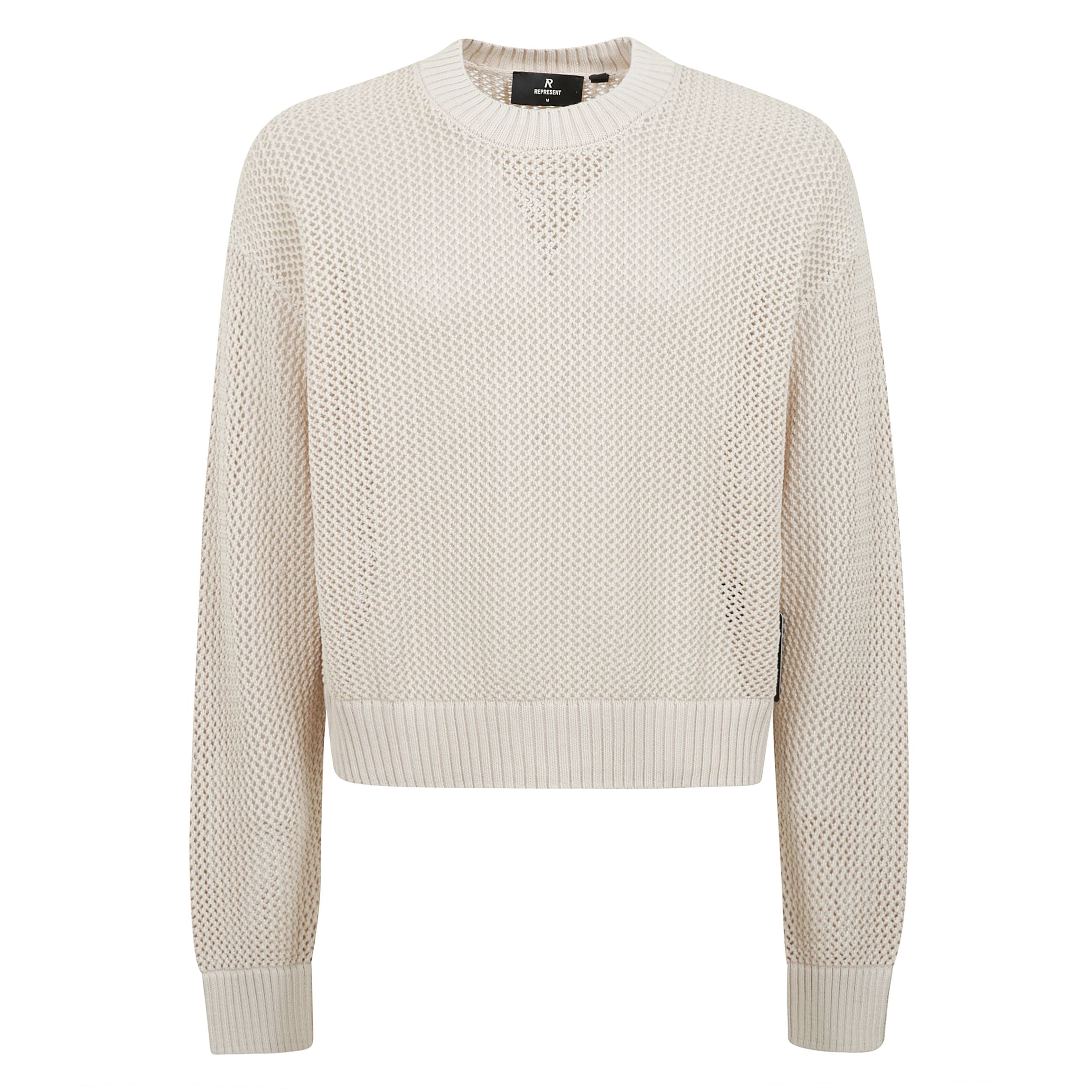 Open gauge knit maglia girocollo spalle scese maniche lunghe rifinitura a coste