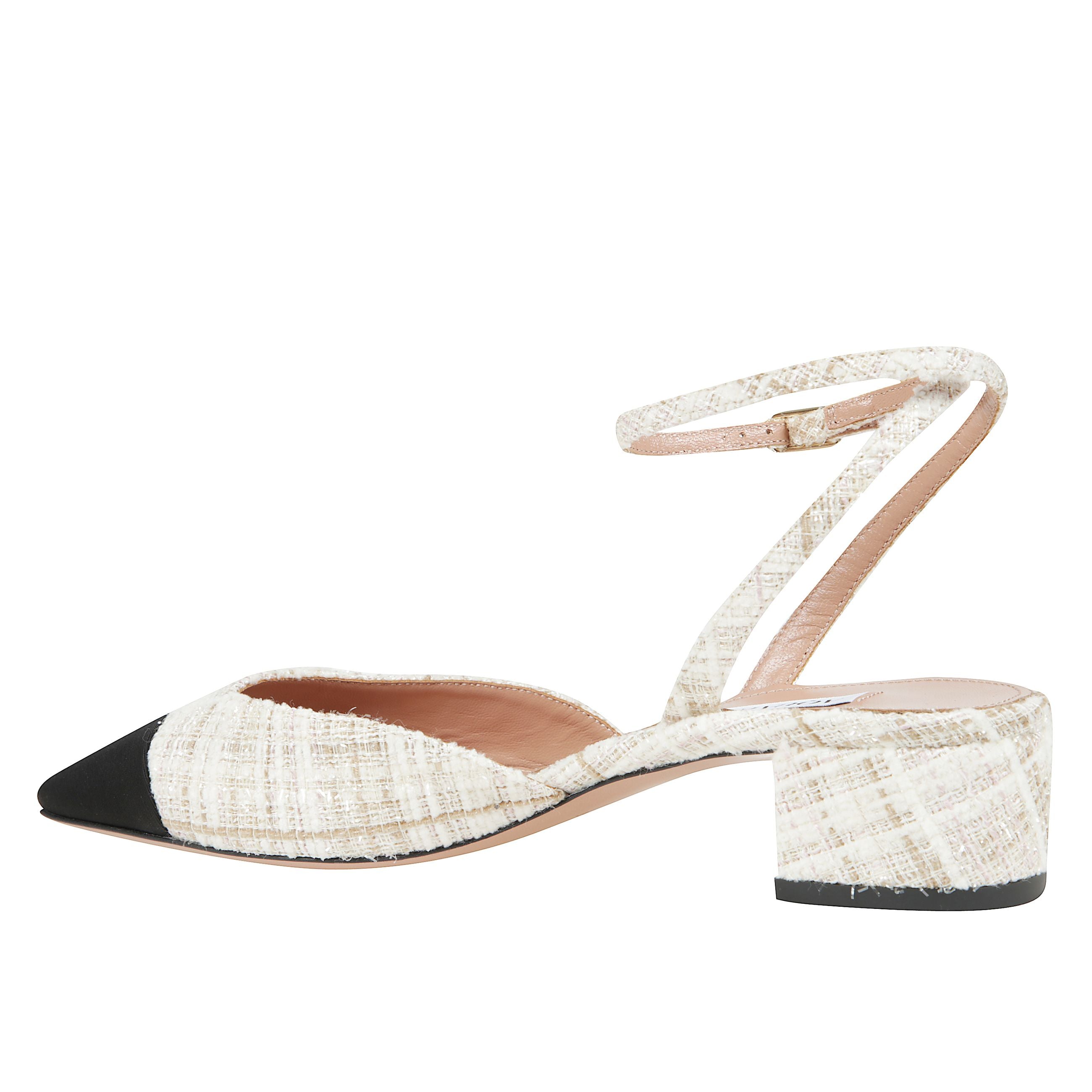 French flirt pump 35 scarpa in tweed e tessuto con tacco largo e cinturino regolabile con fibbia