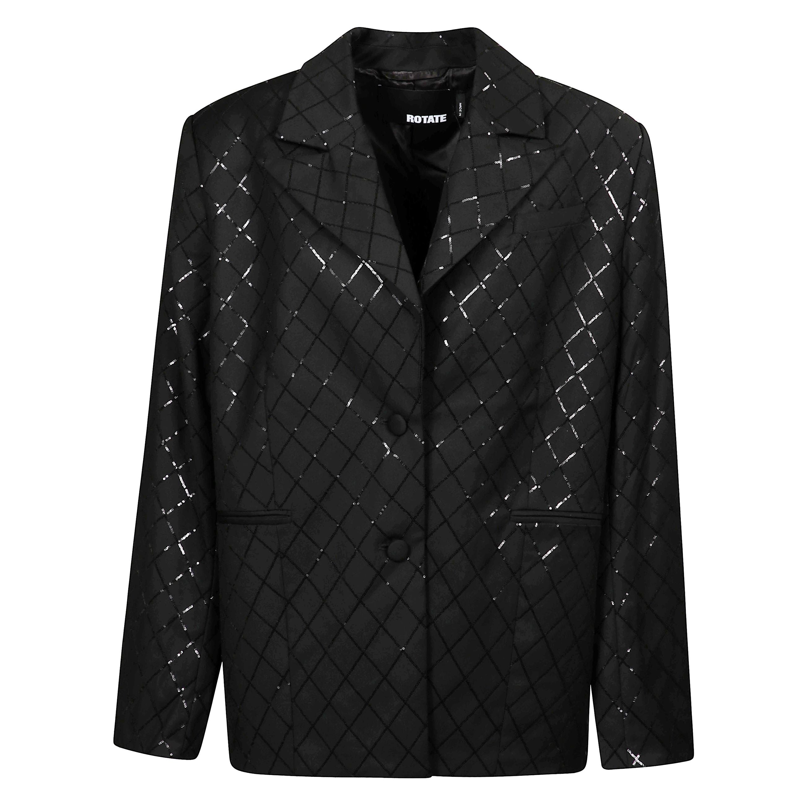 Blazer nero maniche lunghe con paillettes e abbottonatura frontale