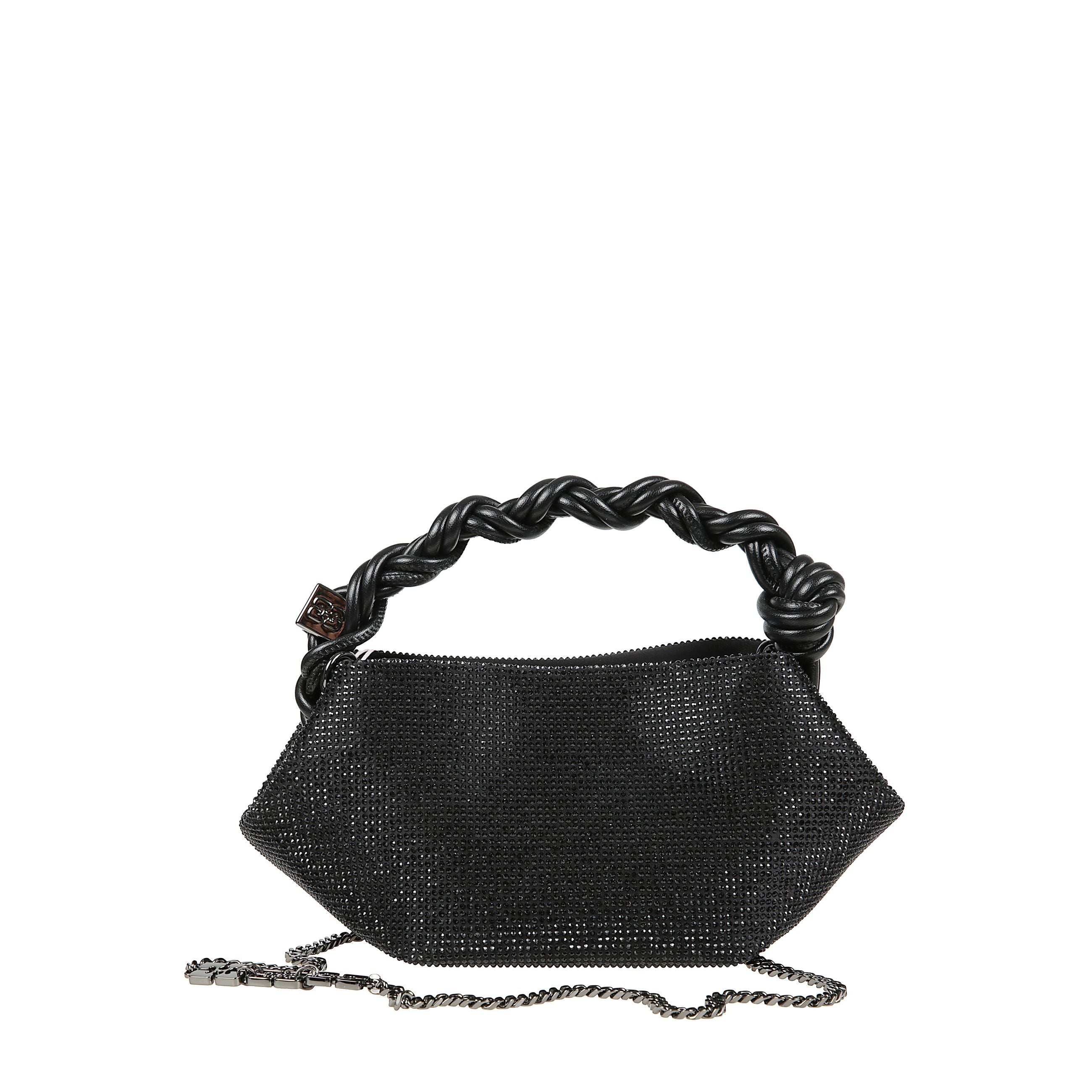 Ganni bou bag mini strass con chiusura magnetica, manico superiore e tracolla rimovibile con catena