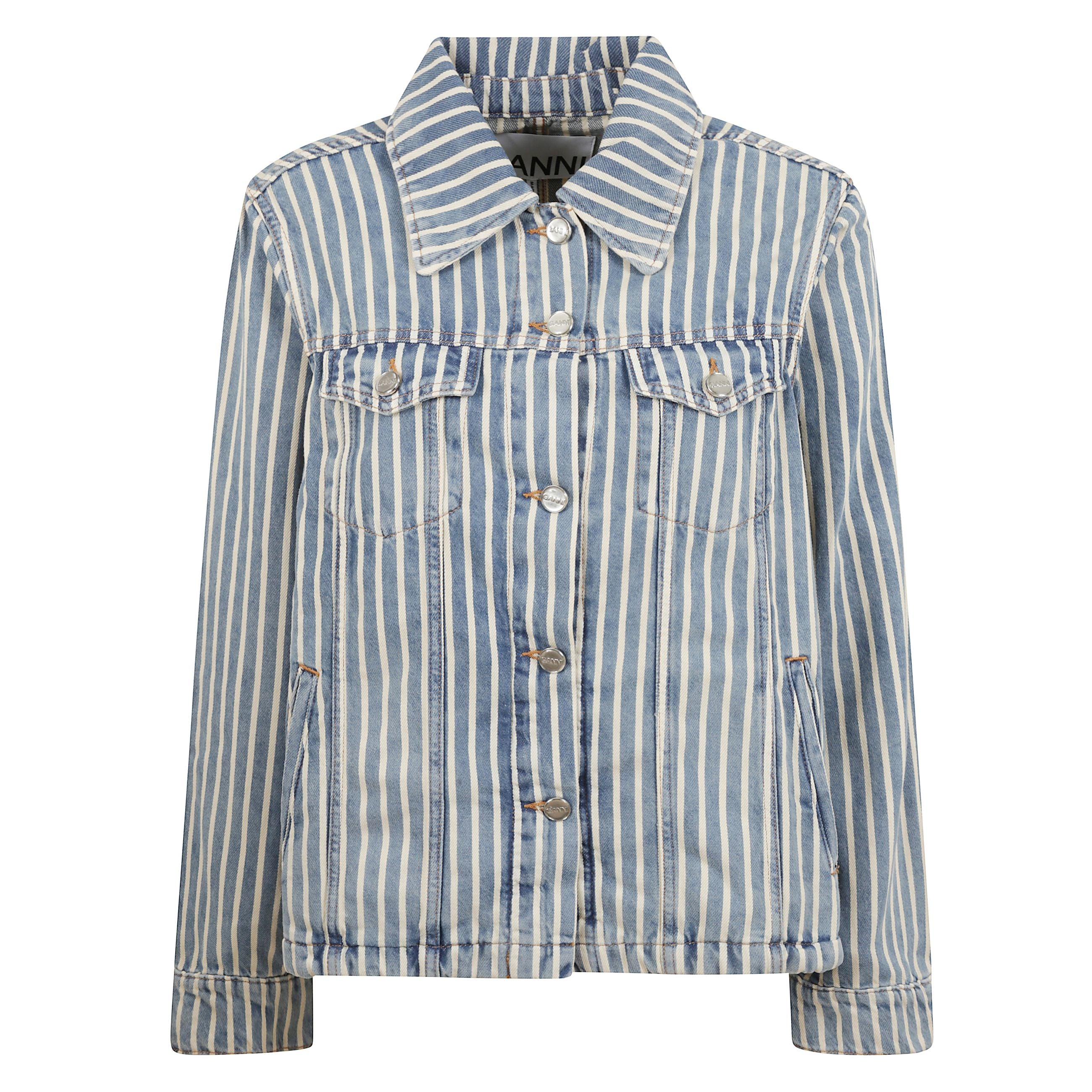 Giacca a manica lunga e vestibilitÃ  oversize con motivo a righe verticali. collo classico. chiusura frontale con bottoni. polsini abbottonati. tasche sul petto con chiusura a bottone e tasche laterali oblique a filo.