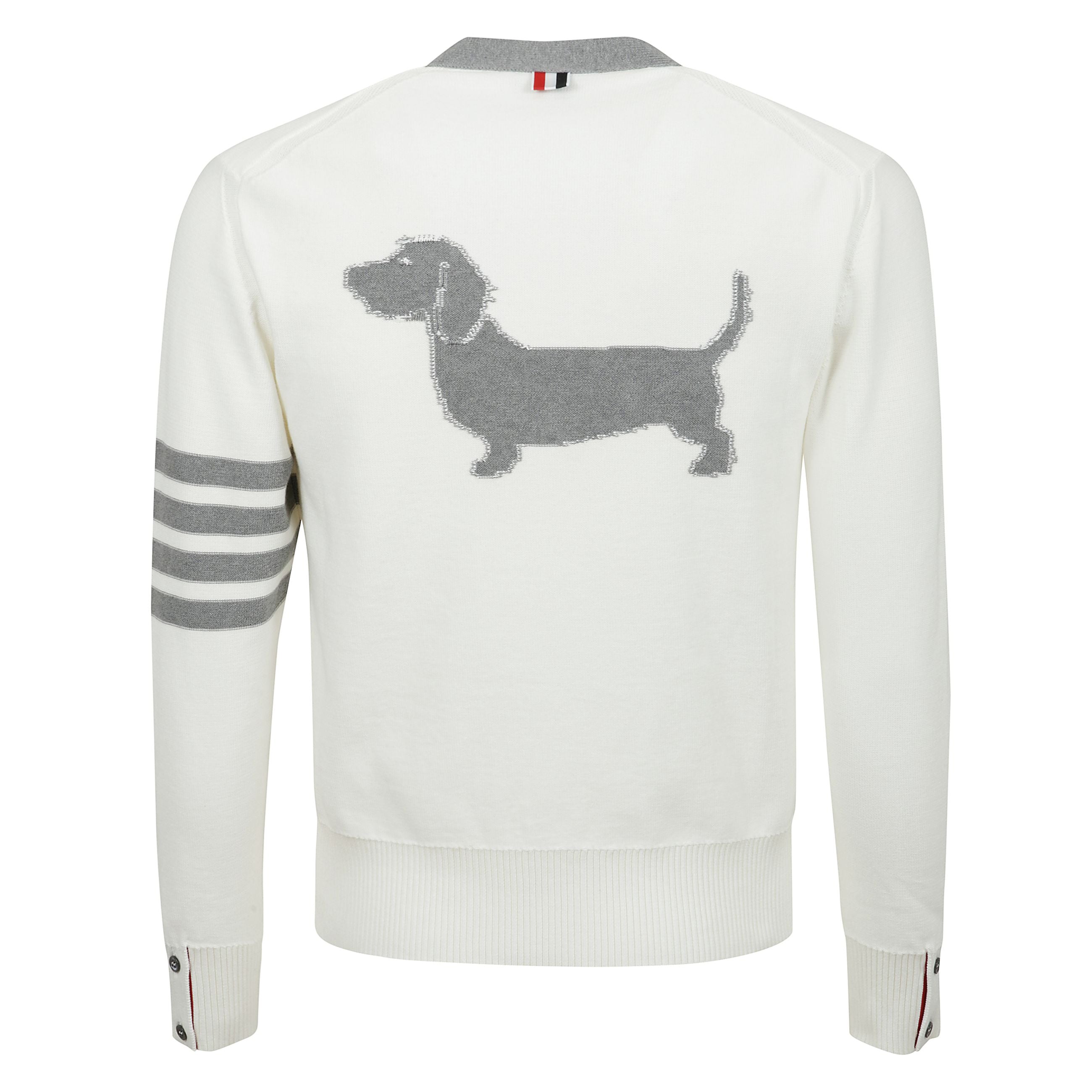 Cardigan con bordo e logo a contrasto, disegno ricamato sul retro