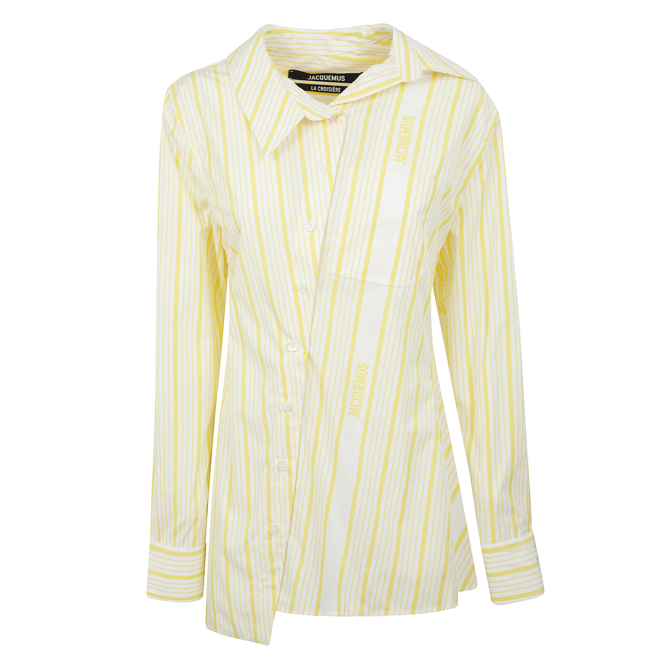 La camicia di jacquemus a righe senza schienale con taglio aderente in cotone e colletto a punta. tasca asimmetrica a "j" sul petto.
