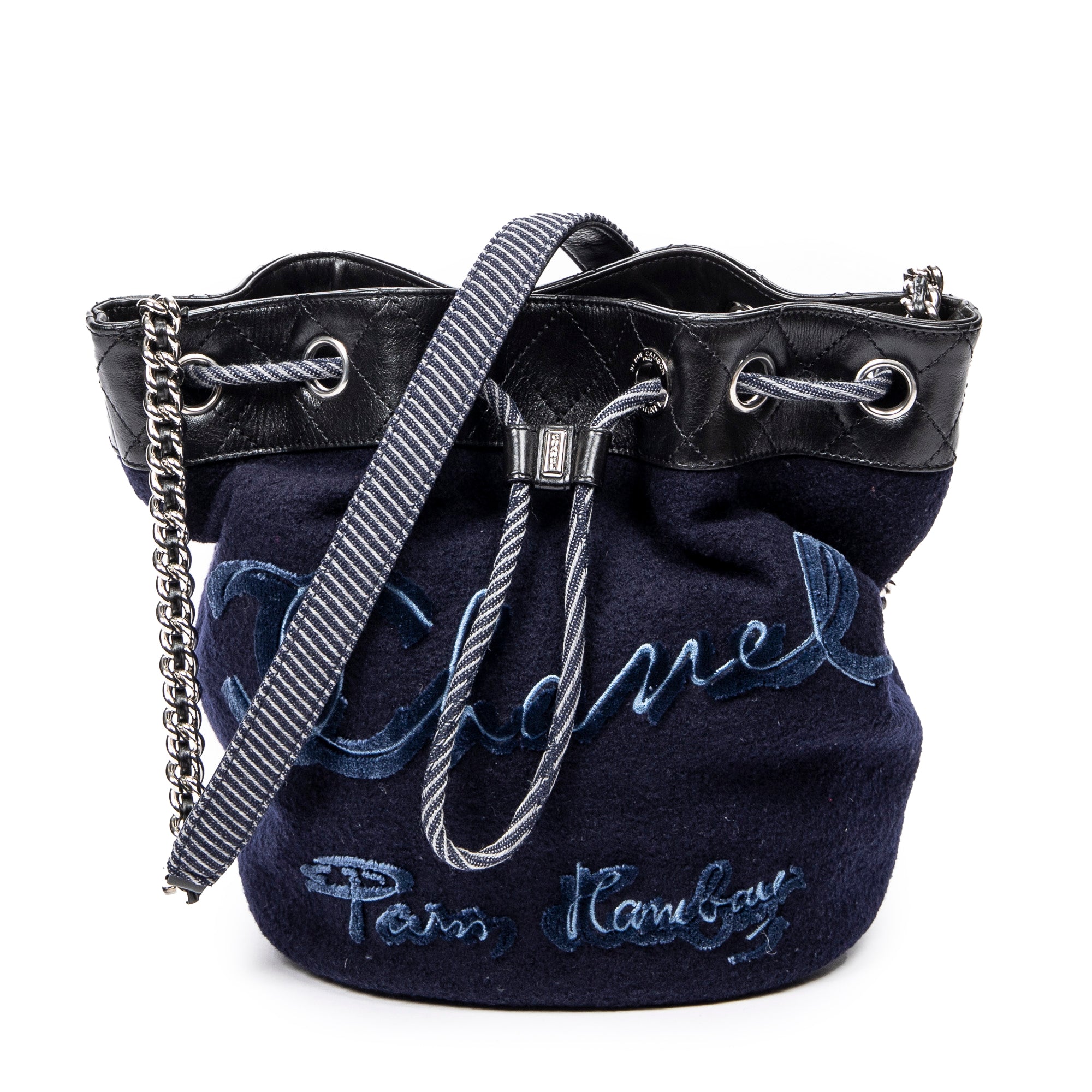 Embroidered Wool Bucket Chain Bag 